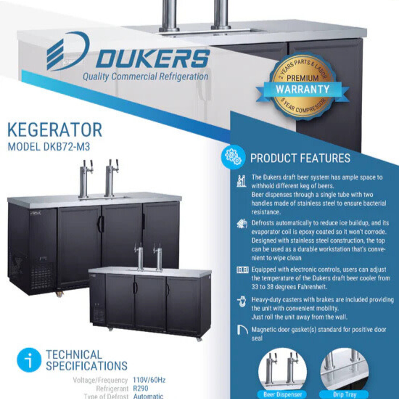 DUKERS DUKERS - 330 lbs Dual Tap Kegerator Beer Dispenser