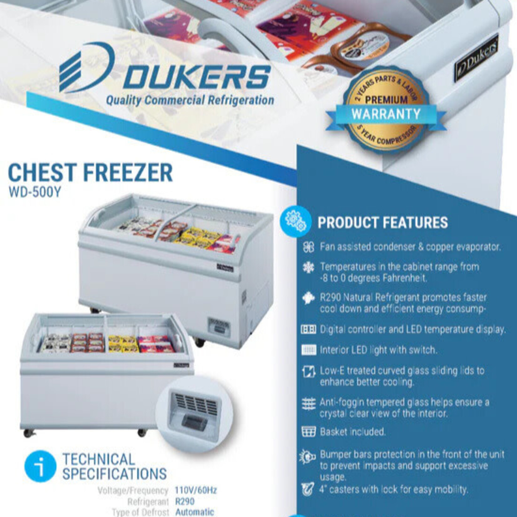 DUKERS DUKERS - 56" Commercial Chest Freezer in White