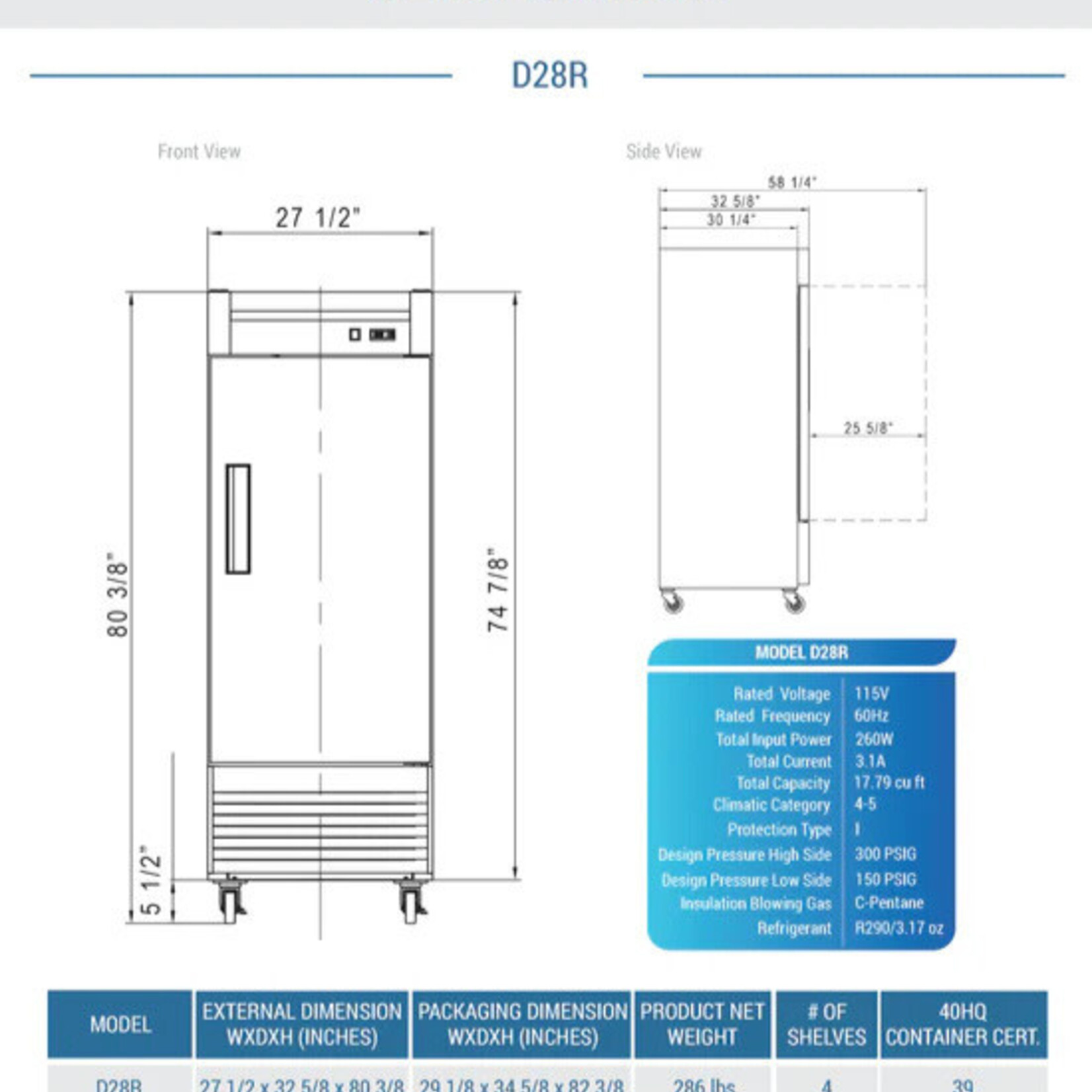 DUKERS DUKERS - Single Door Commercial Refrigerator in Stainless Steel