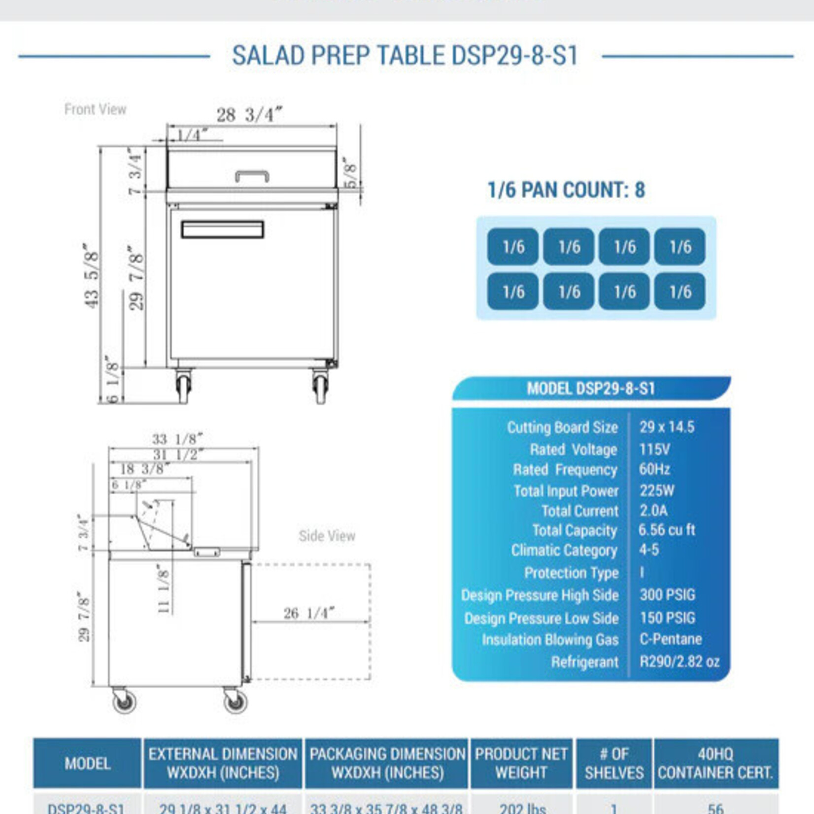 DUKERS DUKERS - 29" 1-Door Commercial Food Prep Table Refrigerator in Stainless Steel