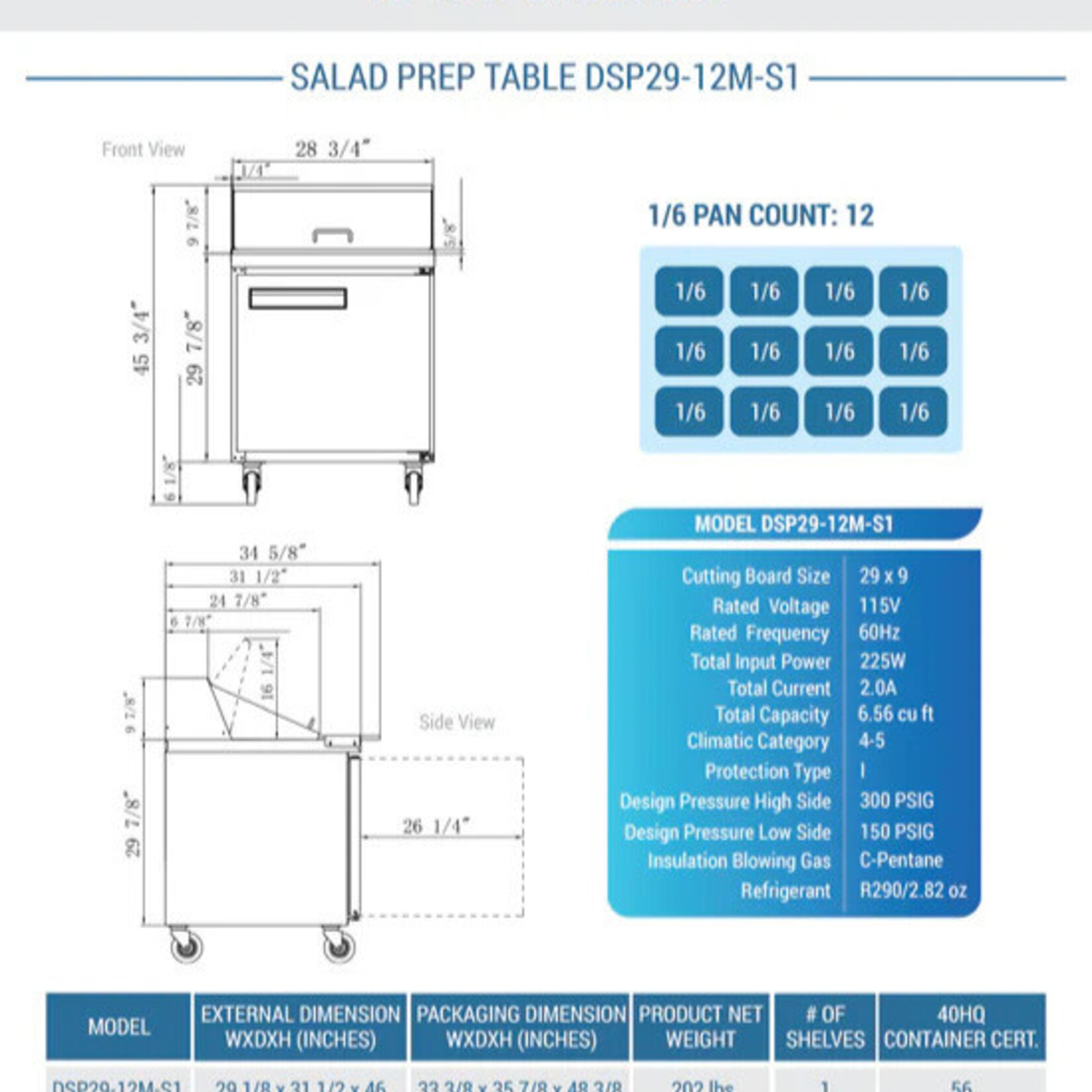 DUKERS DUKERS - 29" 1-Door Commercial Food Prep Table Refrigerator in Stainless Steel with Mega Top