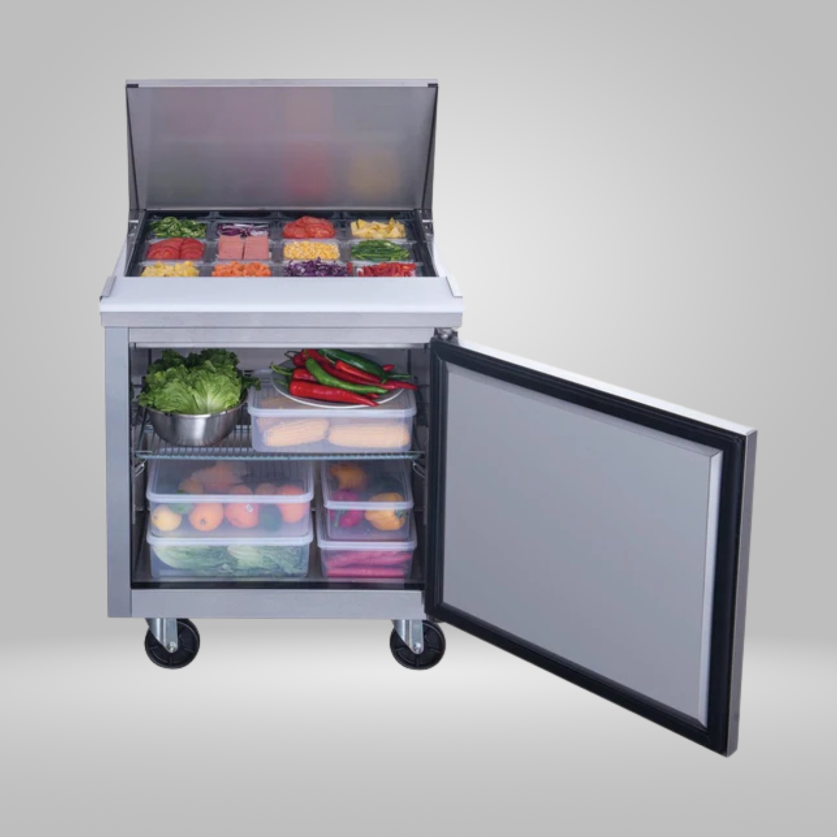 DUKERS DUKERS - 29" 1-Door Commercial Food Prep Table Refrigerator in Stainless Steel with Mega Top