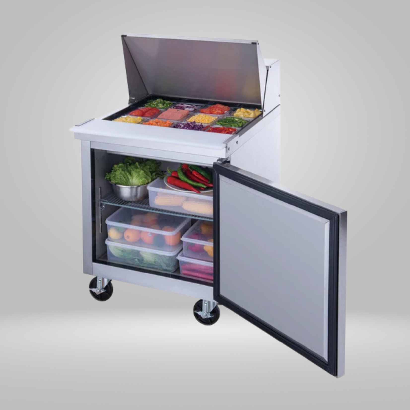 DUKERS DUKERS - 29" 1-Door Commercial Food Prep Table Refrigerator in Stainless Steel with Mega Top
