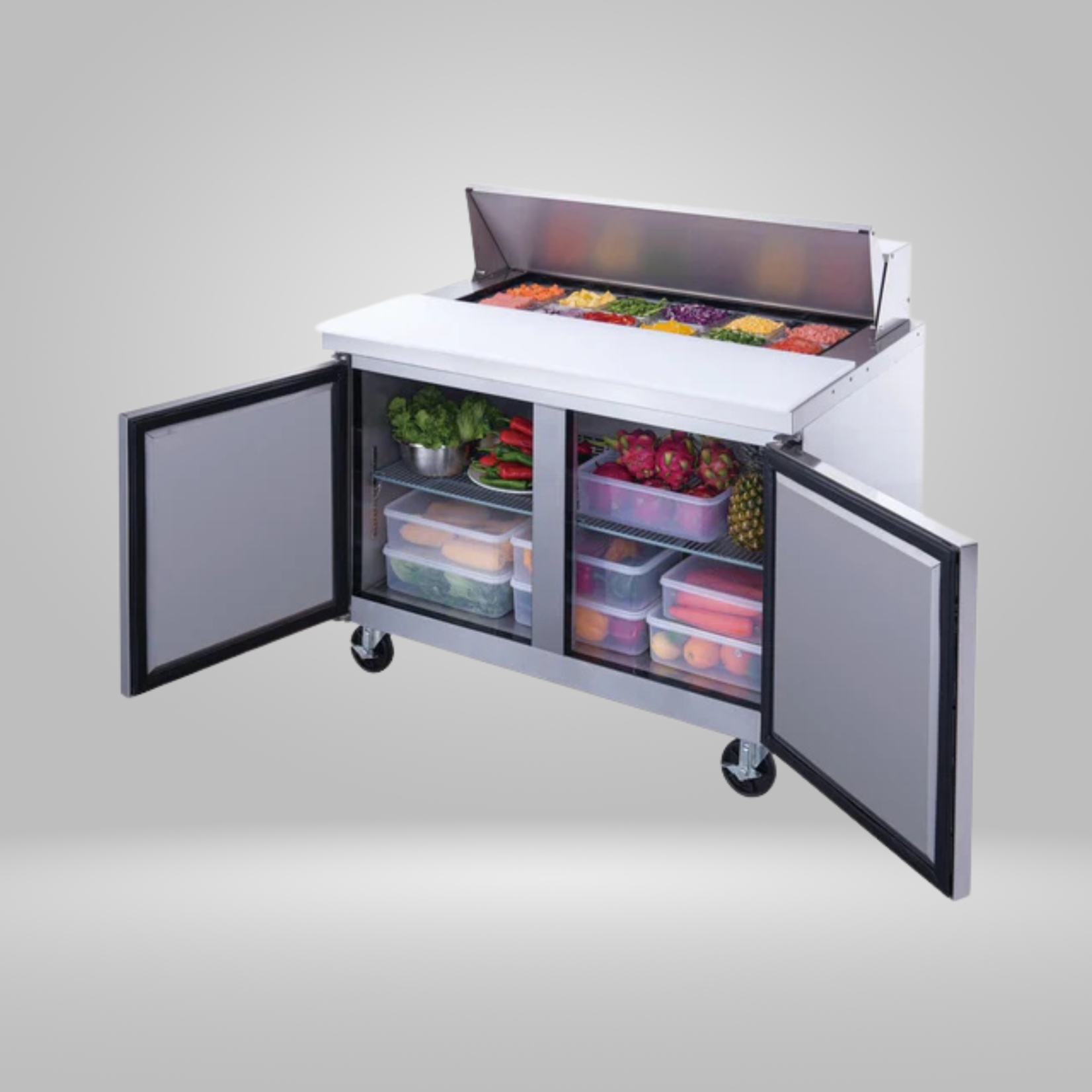 DUKERS DUKERS - 48" 2-Door Commercial Food Prep Table Refrigerator in Stainless Steel