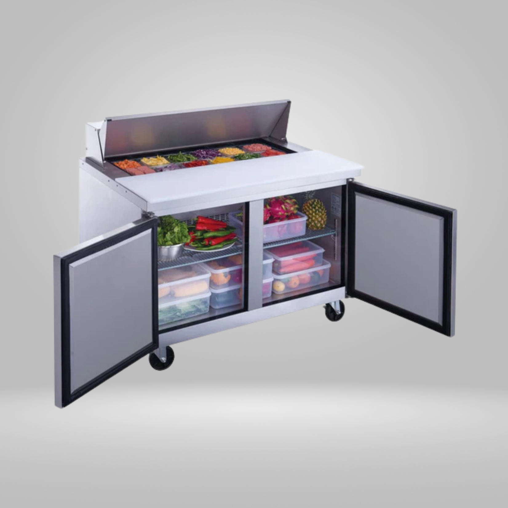 DUKERS DUKERS - 48" 2-Door Commercial Food Prep Table Refrigerator in Stainless Steel