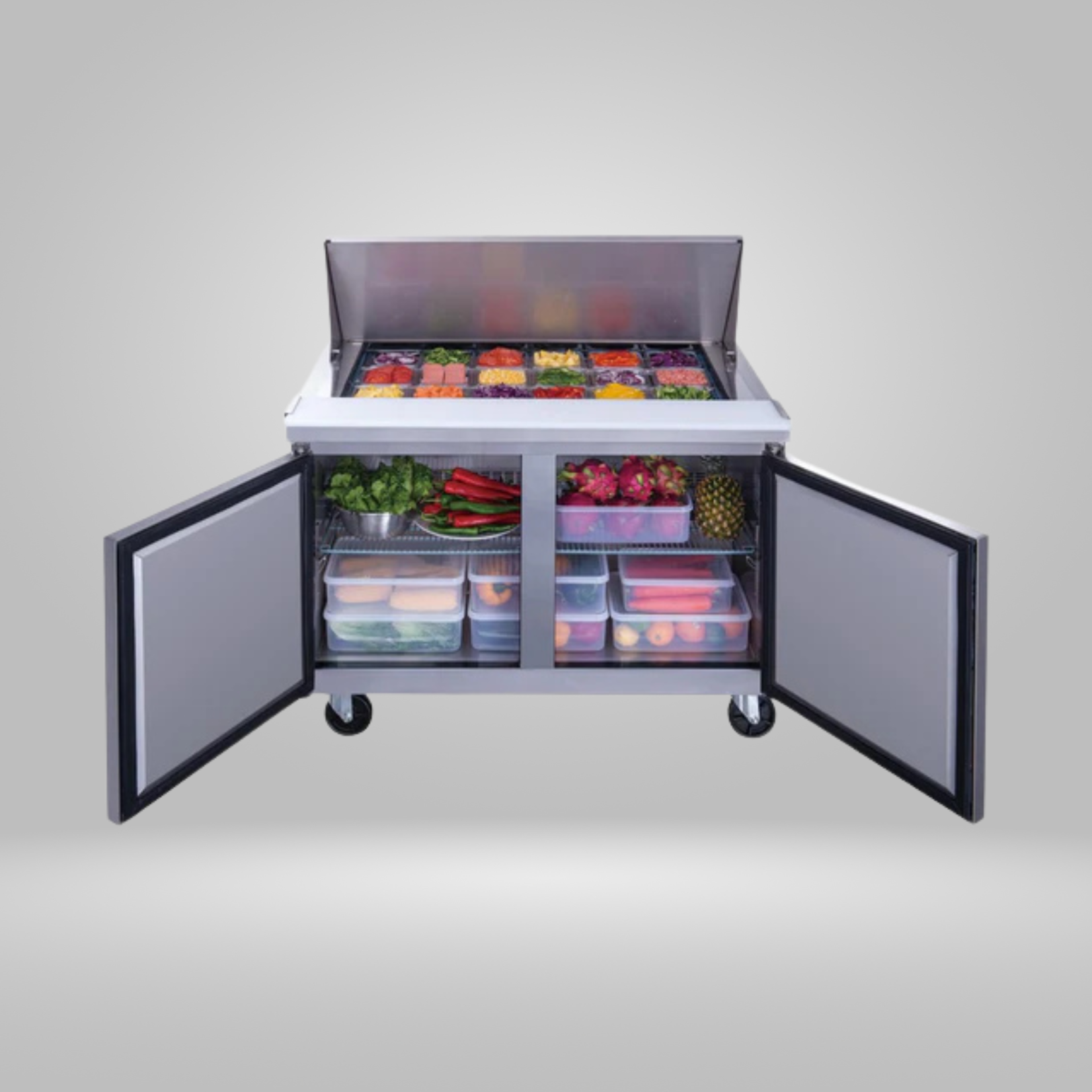 DUKERS DUKERS - 48" 2-Door Commercial Food Prep Table Refrigerator in Stainless Steel with Mega Top