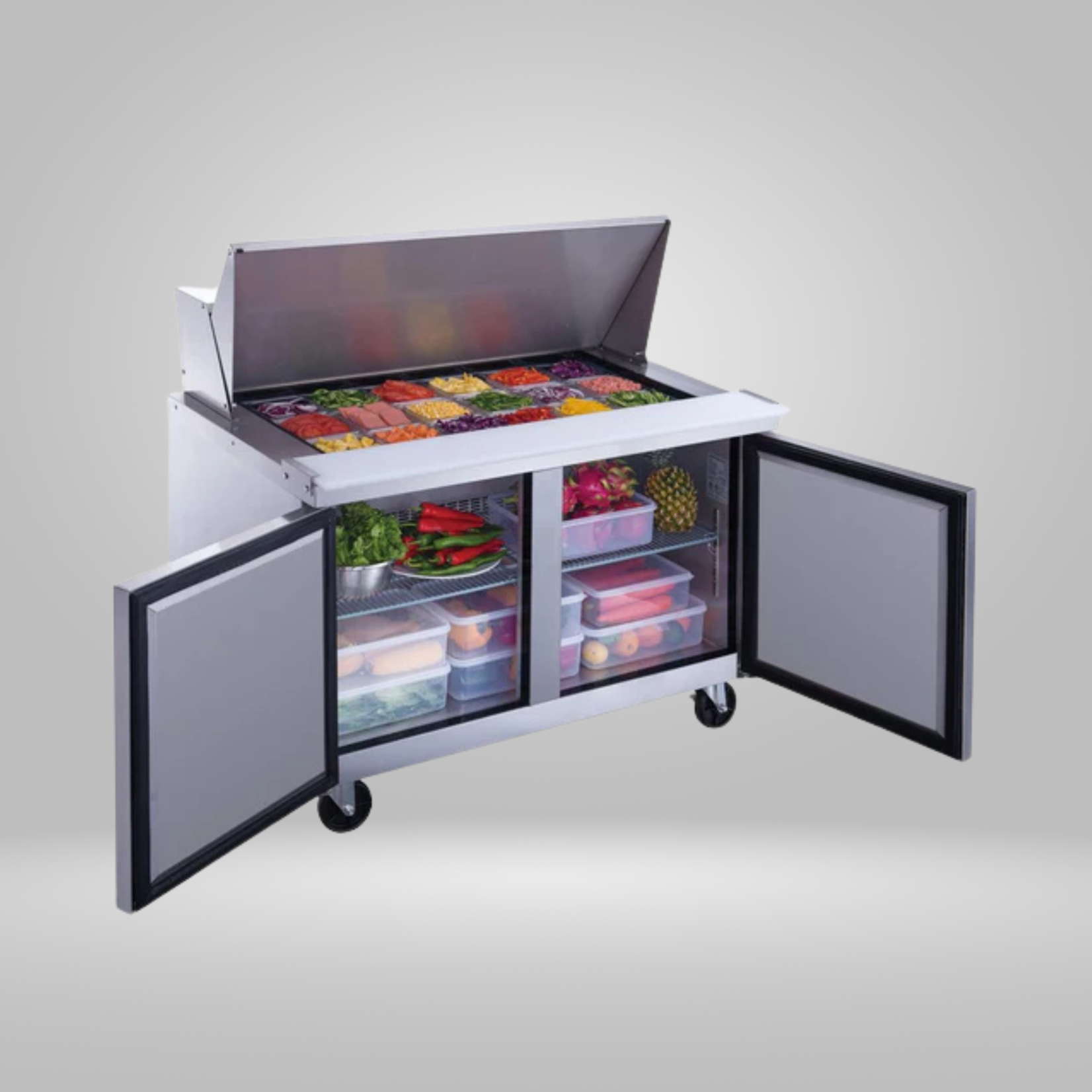 DUKERS DUKERS - 48" 2-Door Commercial Food Prep Table Refrigerator in Stainless Steel with Mega Top
