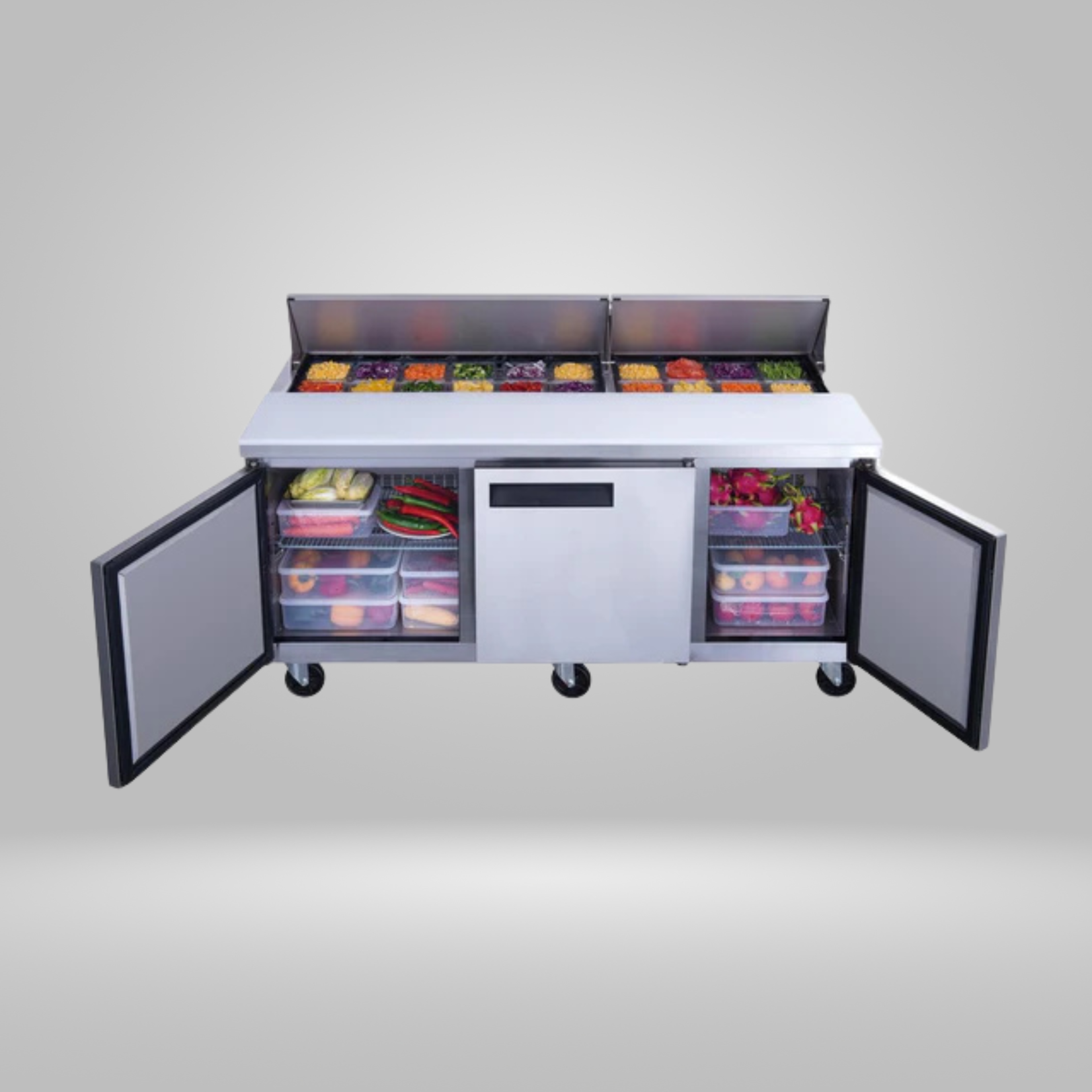 DUKERS DUKERS - 72" 3-Door Commercial Food Prep Table Refrigerator in Stainless Steel