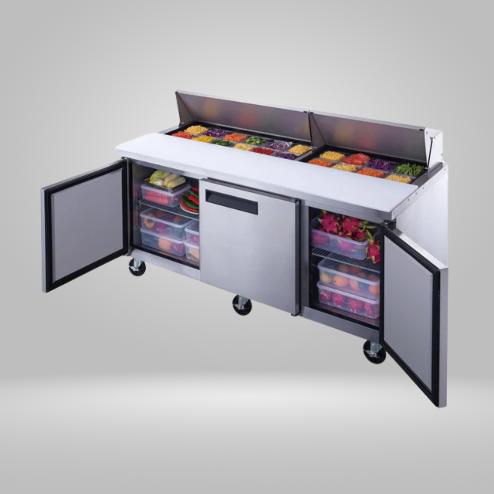 DUKERS DUKERS - 72" 3-Door Commercial Food Prep Table Refrigerator in Stainless Steel