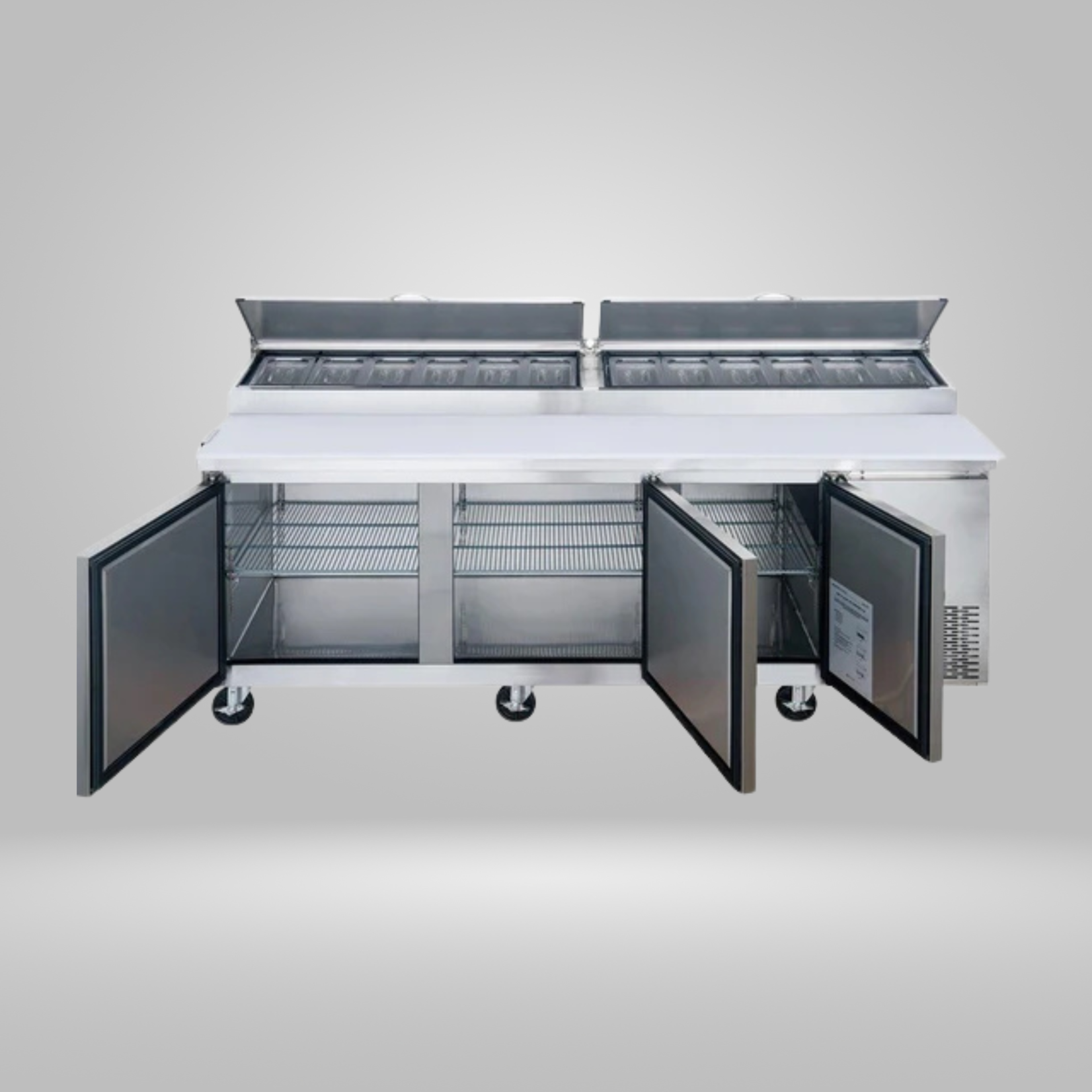 DUKERS DUKERS - Commercial 3-Door Pizza Prep Table Refrigerator