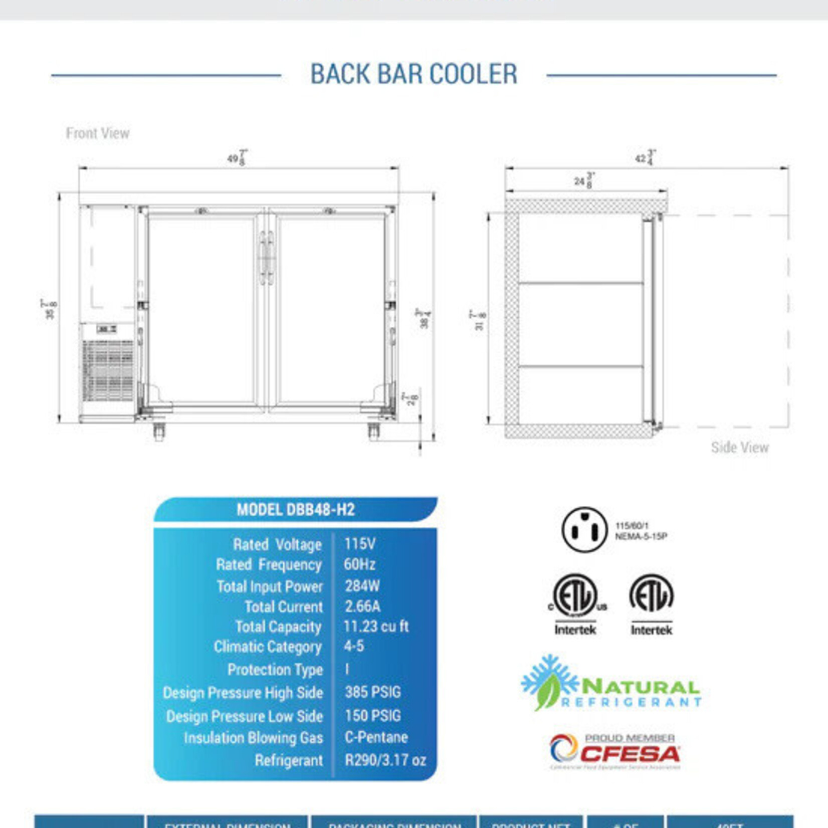 DUKERS DUKERS - 2-Door Bar and Beverage Cooler (Hinge Doors)