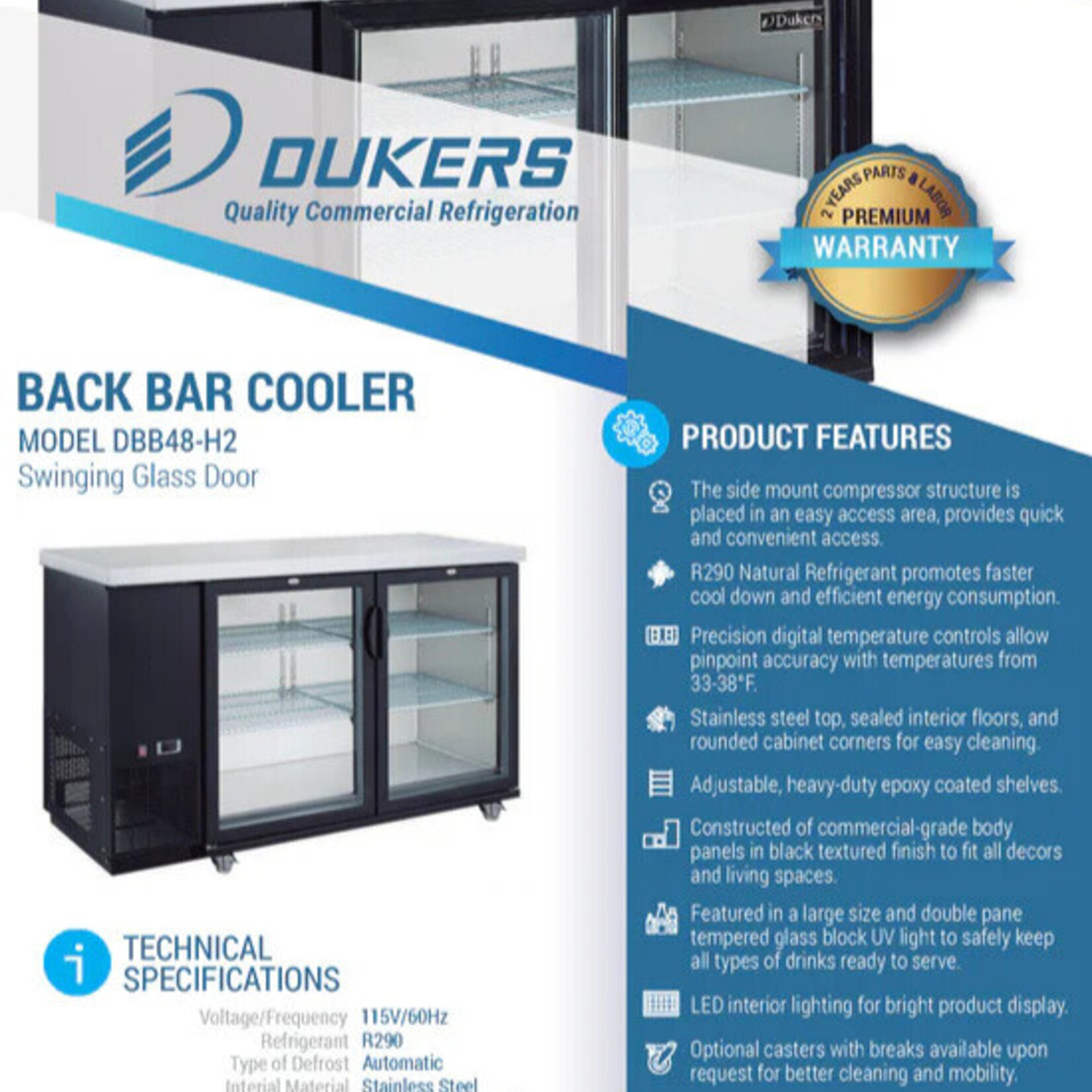 DUKERS DUKERS - 2-Door Bar and Beverage Cooler (Hinge Doors)
