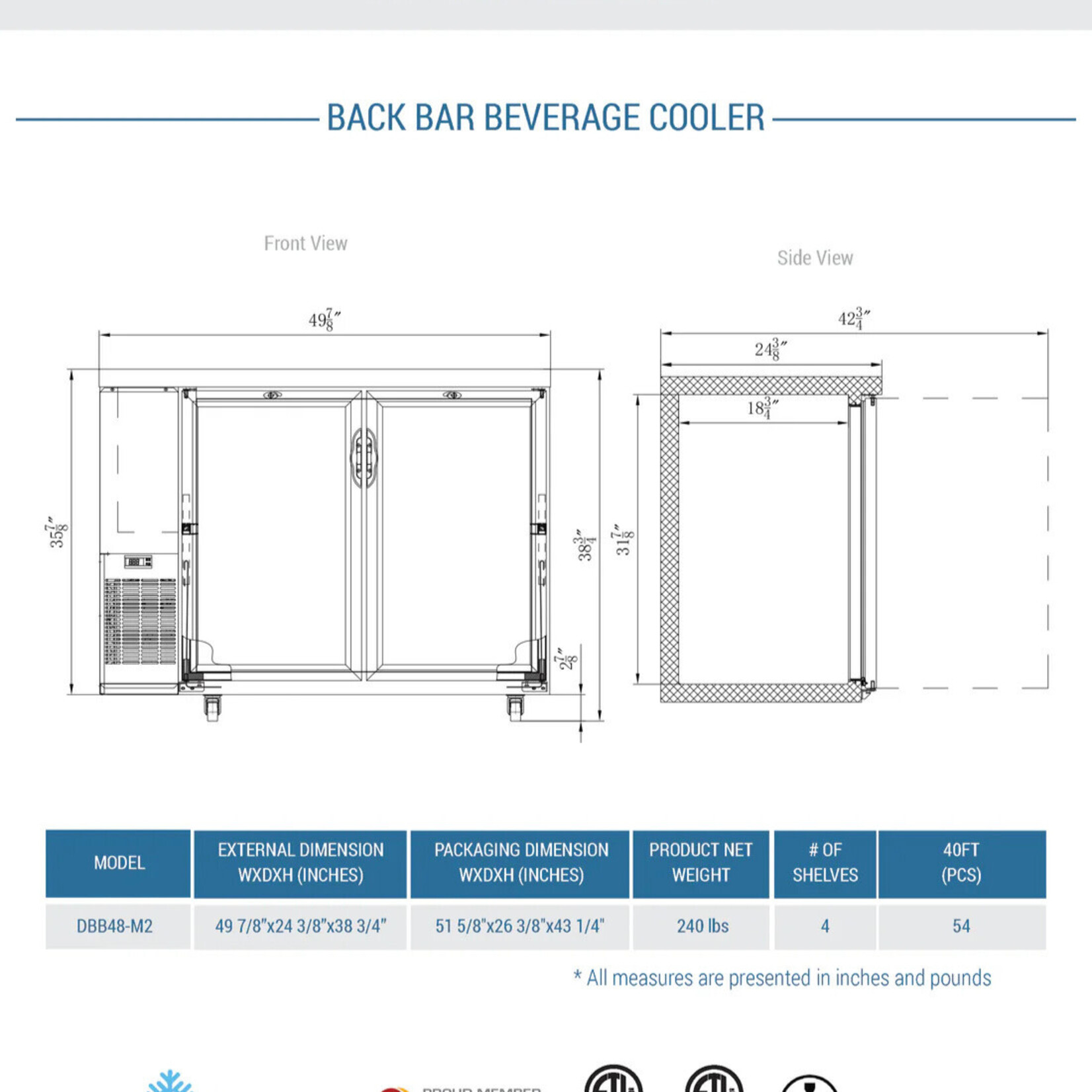 DUKERS DUKERS-2-Door Bar and Beverage Cooler (Solid Doors)