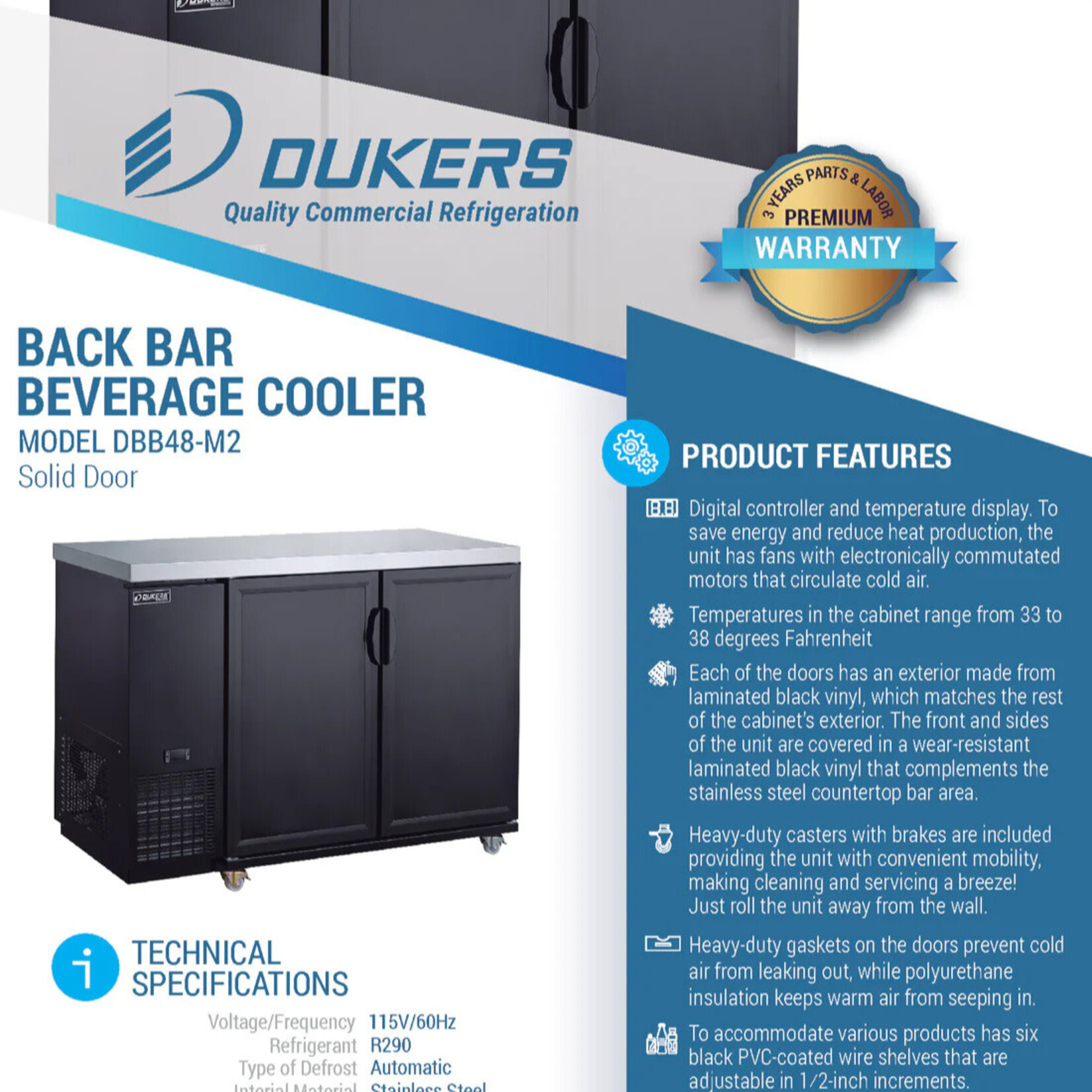 DUKERS DUKERS-2-Door Bar and Beverage Cooler (Solid Doors)