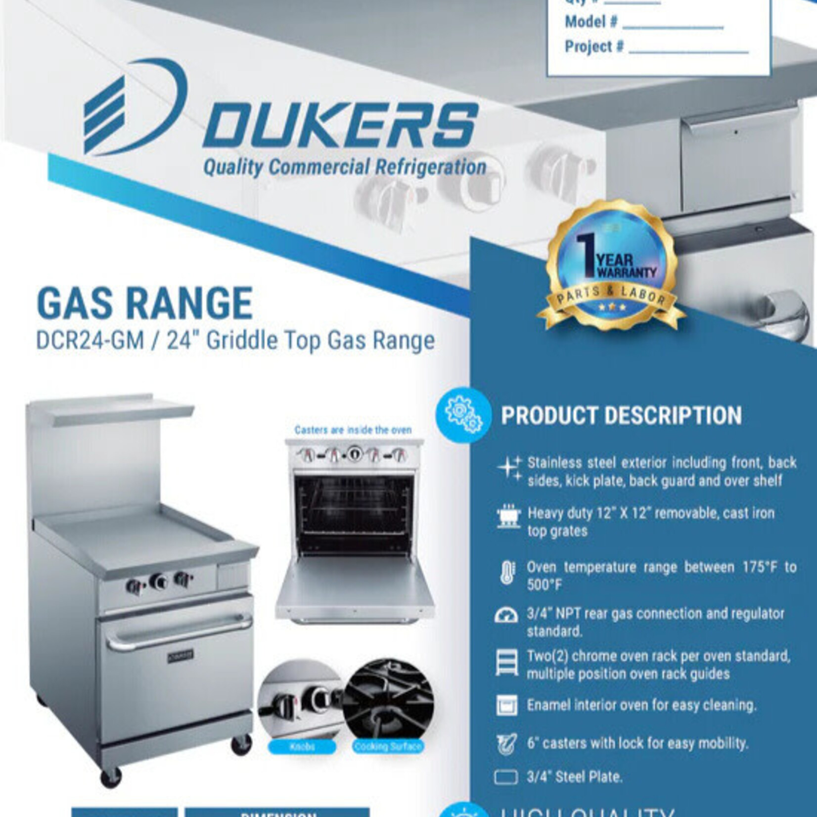 DUKERS DUKERS - 24" Gas Range with 24" Griddle