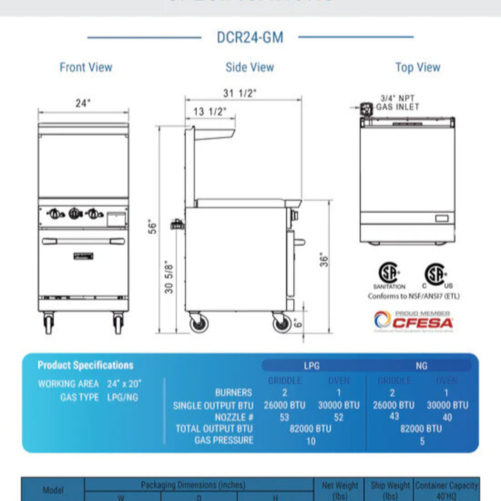 DUKERS DUKERS - 24" Gas Range with 24" Griddle