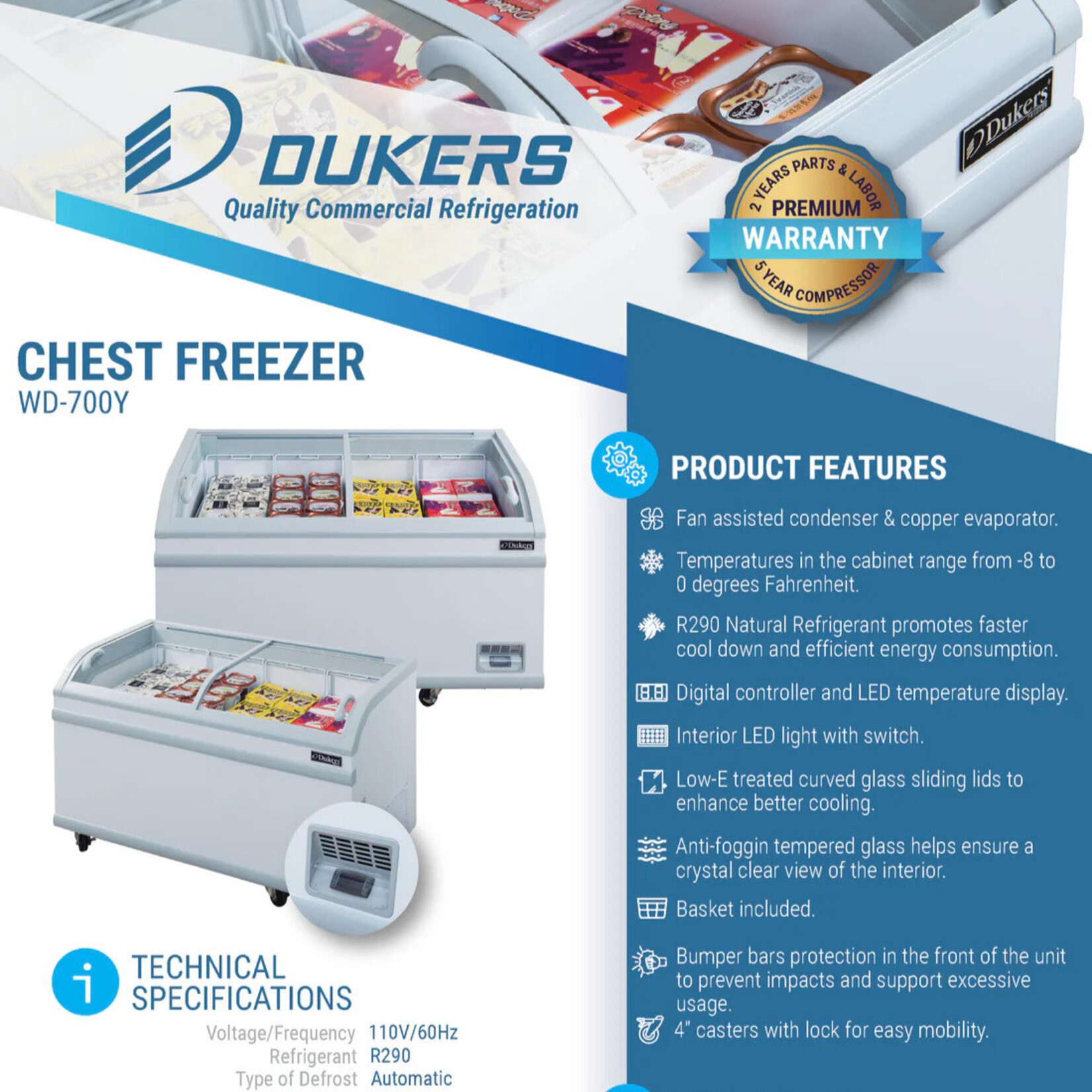DUKERS DUKERS - Curved Commercial Chest Freezer in White