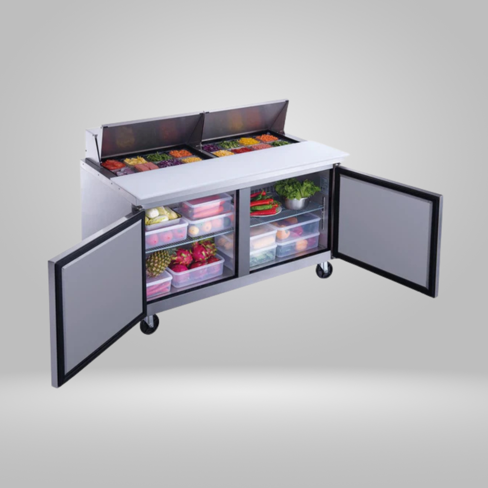DUKERS DUKERS - 60" 2-Door Commercial Food Prep Table Refrigerator in Stainless Steel
