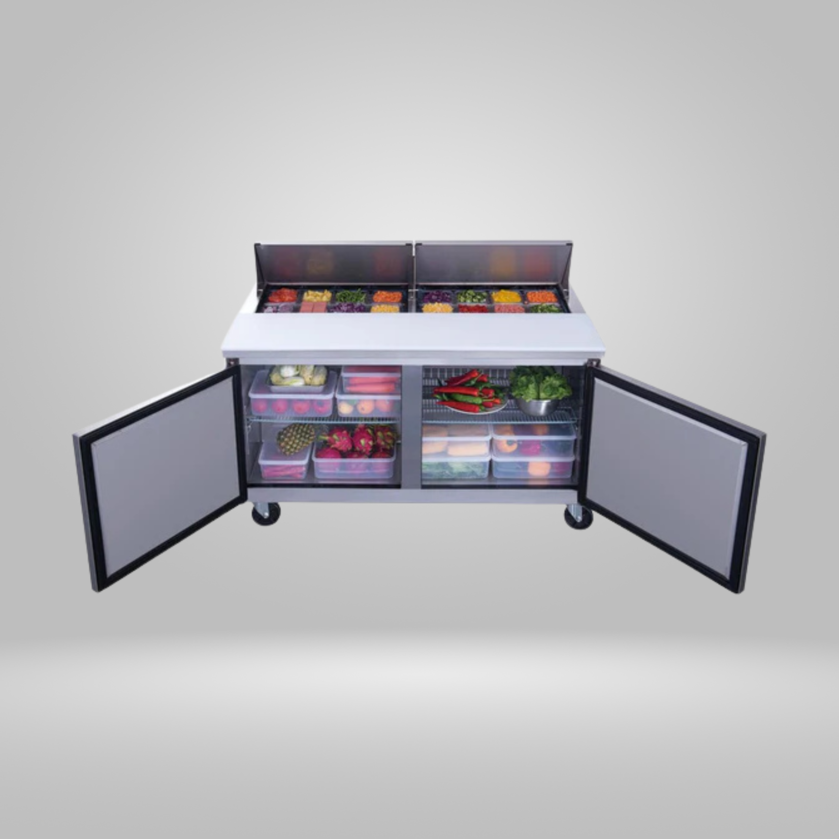 DUKERS DUKERS - 60" 2-Door Commercial Food Prep Table Refrigerator in Stainless Steel
