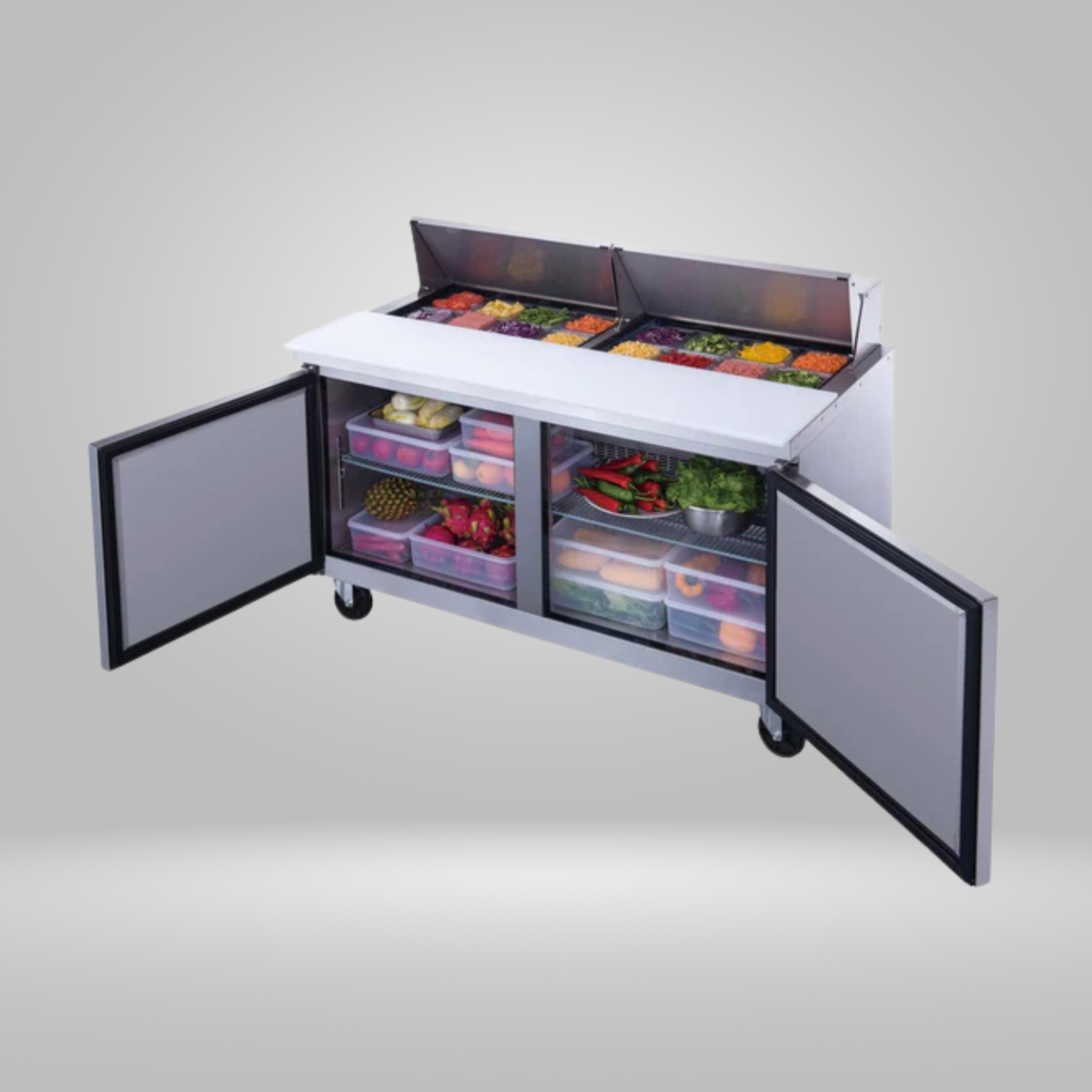 DUKERS DUKERS - 60" 2-Door Commercial Food Prep Table Refrigerator in Stainless Steel