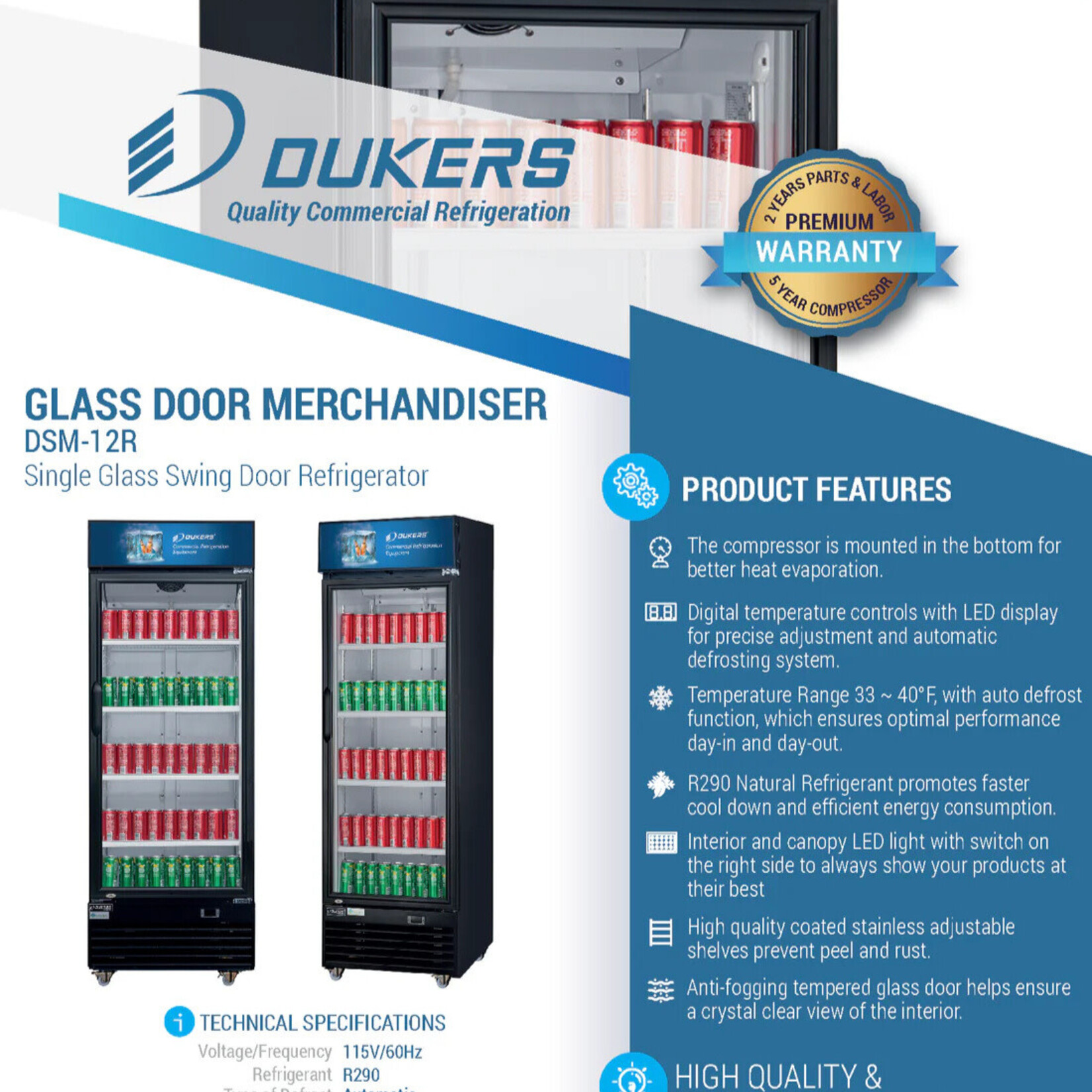 DUKERS DUKERS - 24" Commercial Single Swing Door Glass Merchandiser Refrigerator