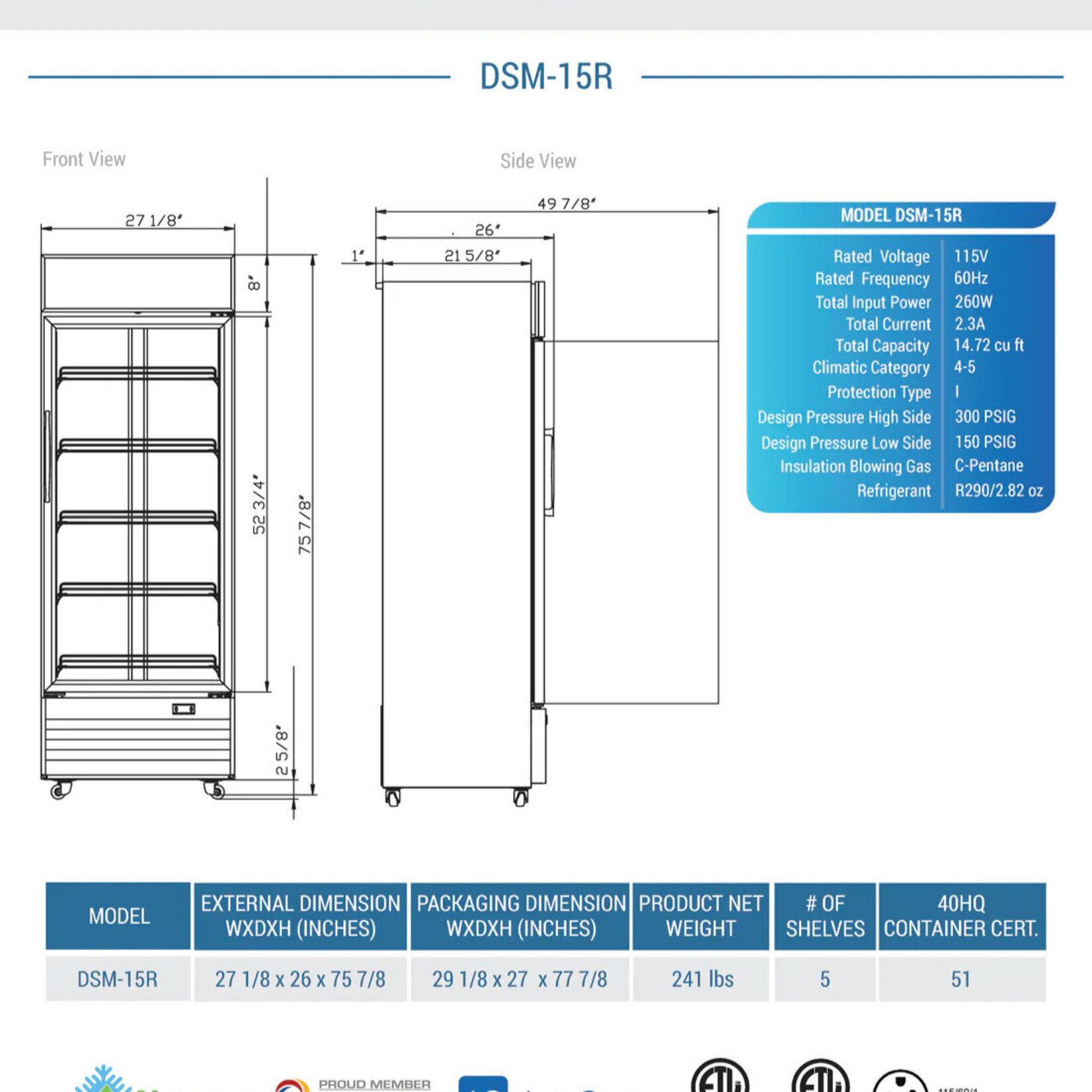 DUKERS DUKERS - 27" Commercial Single Swing Door Glass Merchandiser Refrigerator