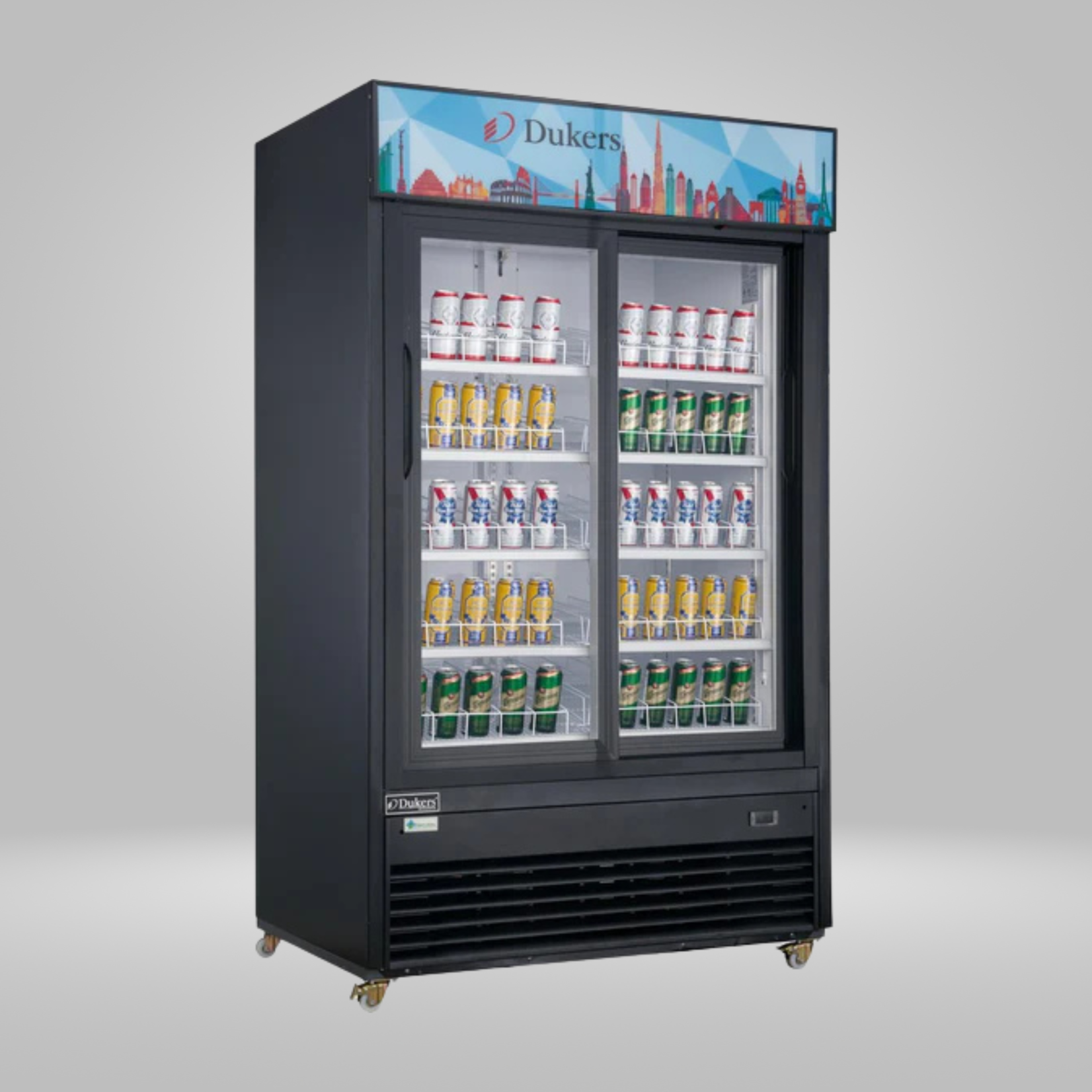 DUKERS DUKERS - 47" Commercial Glass Sliding 2-Door Merchandiser Refrigerator in Black
