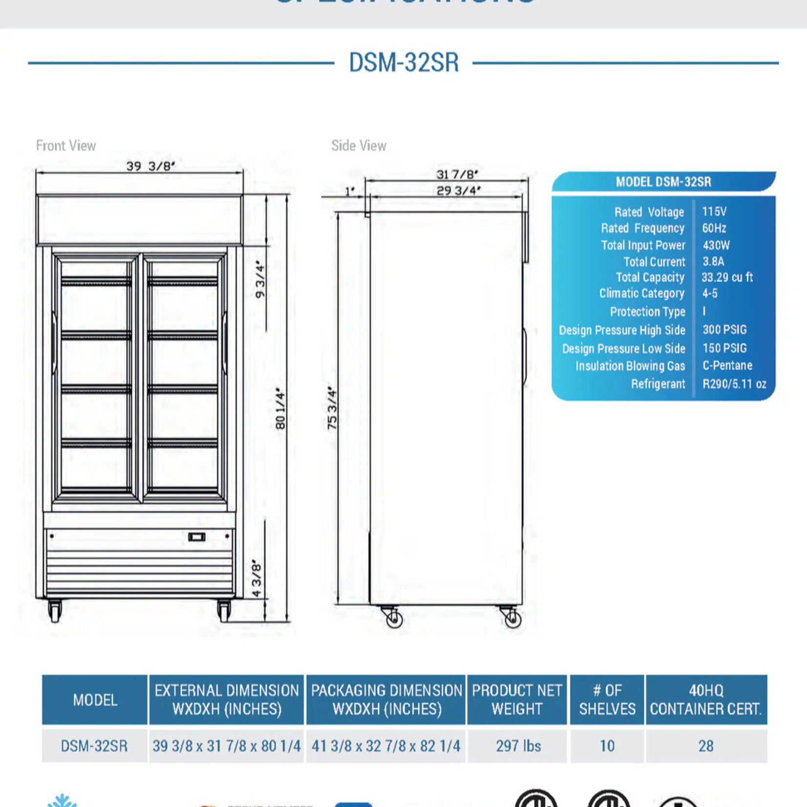 DUKERS DUKERS - 39" Commercial Glass Sliding 2-Door Merchandiser Refrigerator