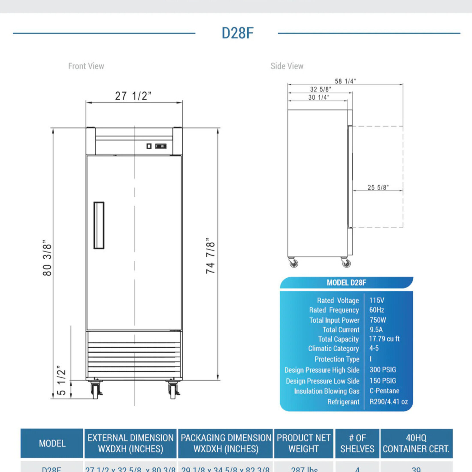 DUKERS DUKERS - Single Door Commercial Freezer in Stainless Steel