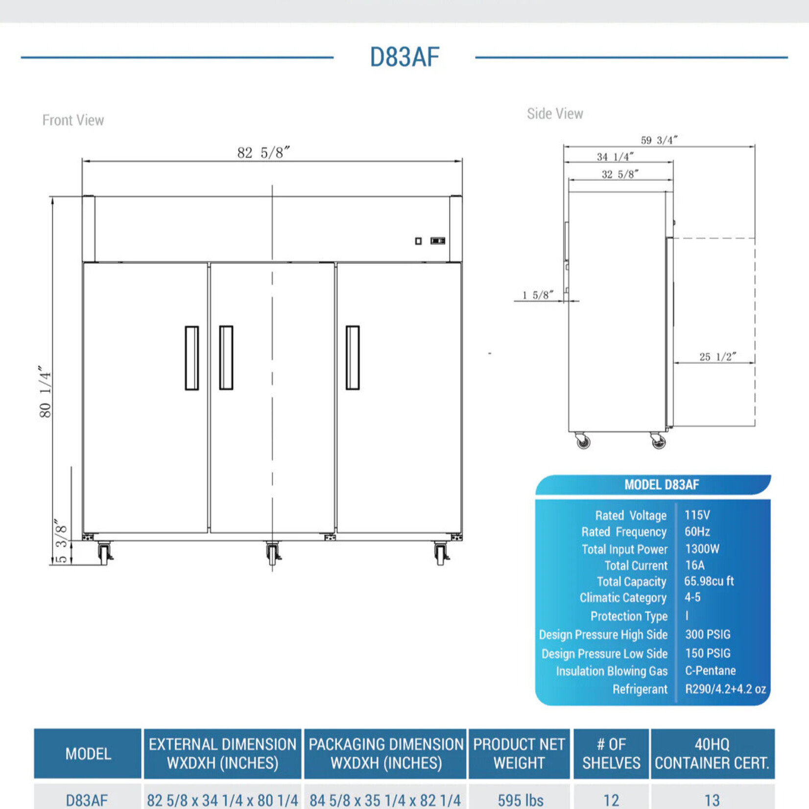 DUKERS DUKERS - Commercial 3-Door Top Mount Freezer in Stainless Steel