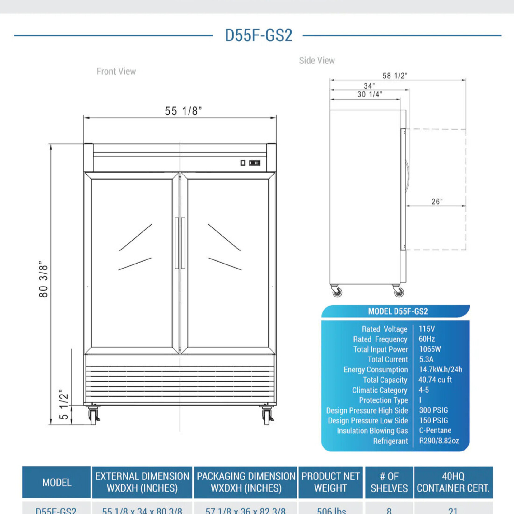 DUKERS DUKERS - Bottom Mount Glass 2-Door Commercial Reach-in Freezer
