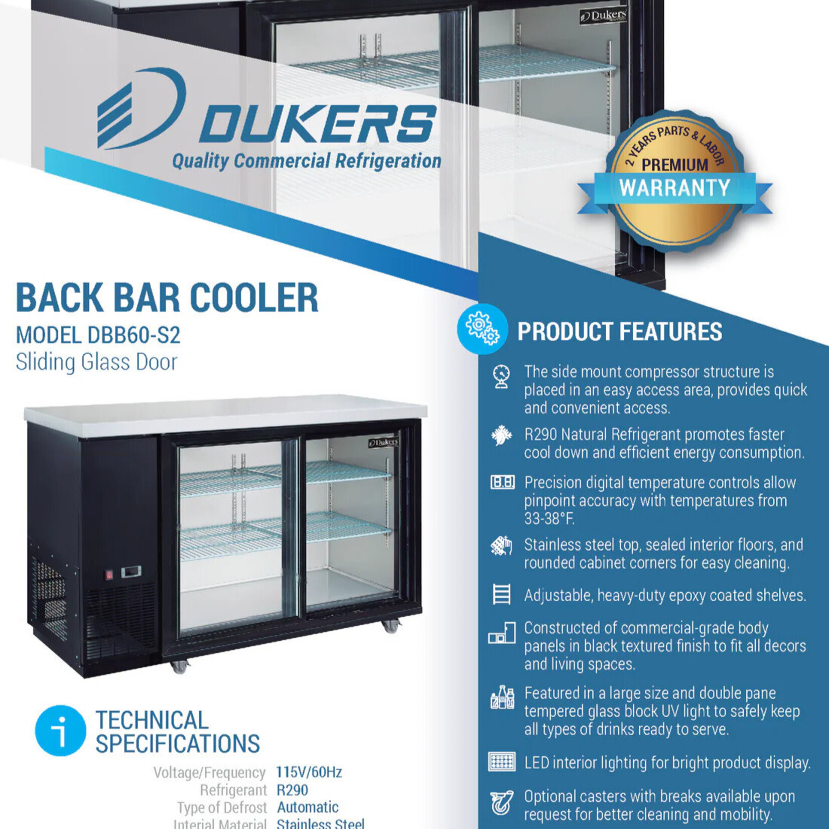 DUKERS DUKERS - 2 Door Bar and Beverage Cooler (Sliding Doors)
