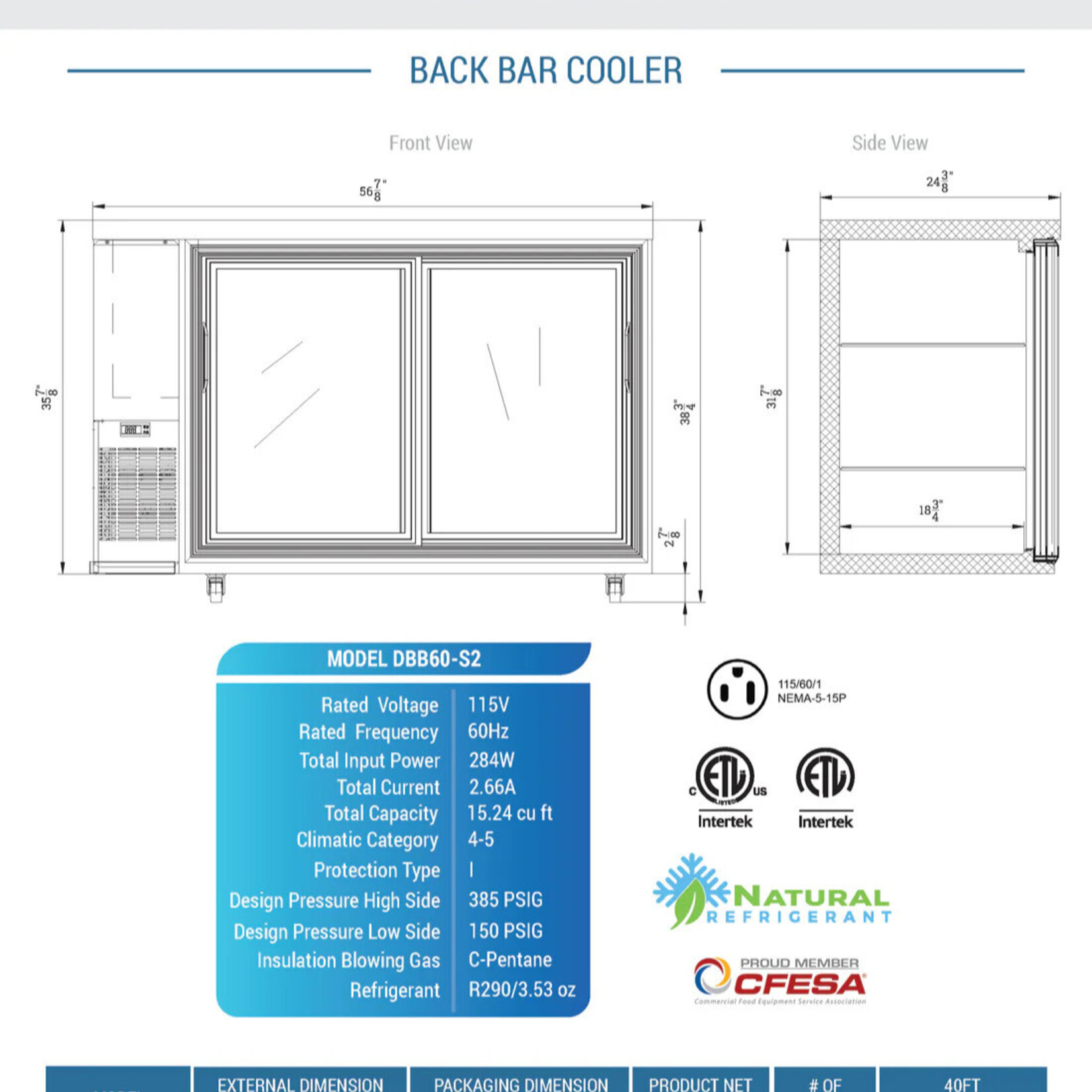 DUKERS DUKERS - 2 Door Bar and Beverage Cooler (Sliding Doors)