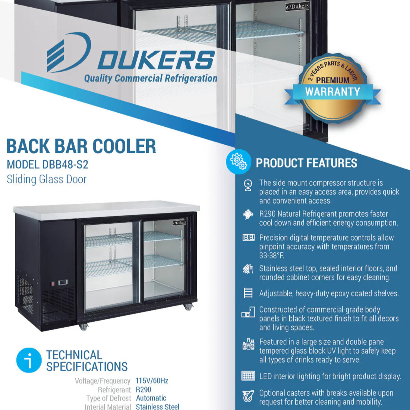 DUKERS DUKERS - 2-Door Bar and Beverage Cooler (Sliding Doors)