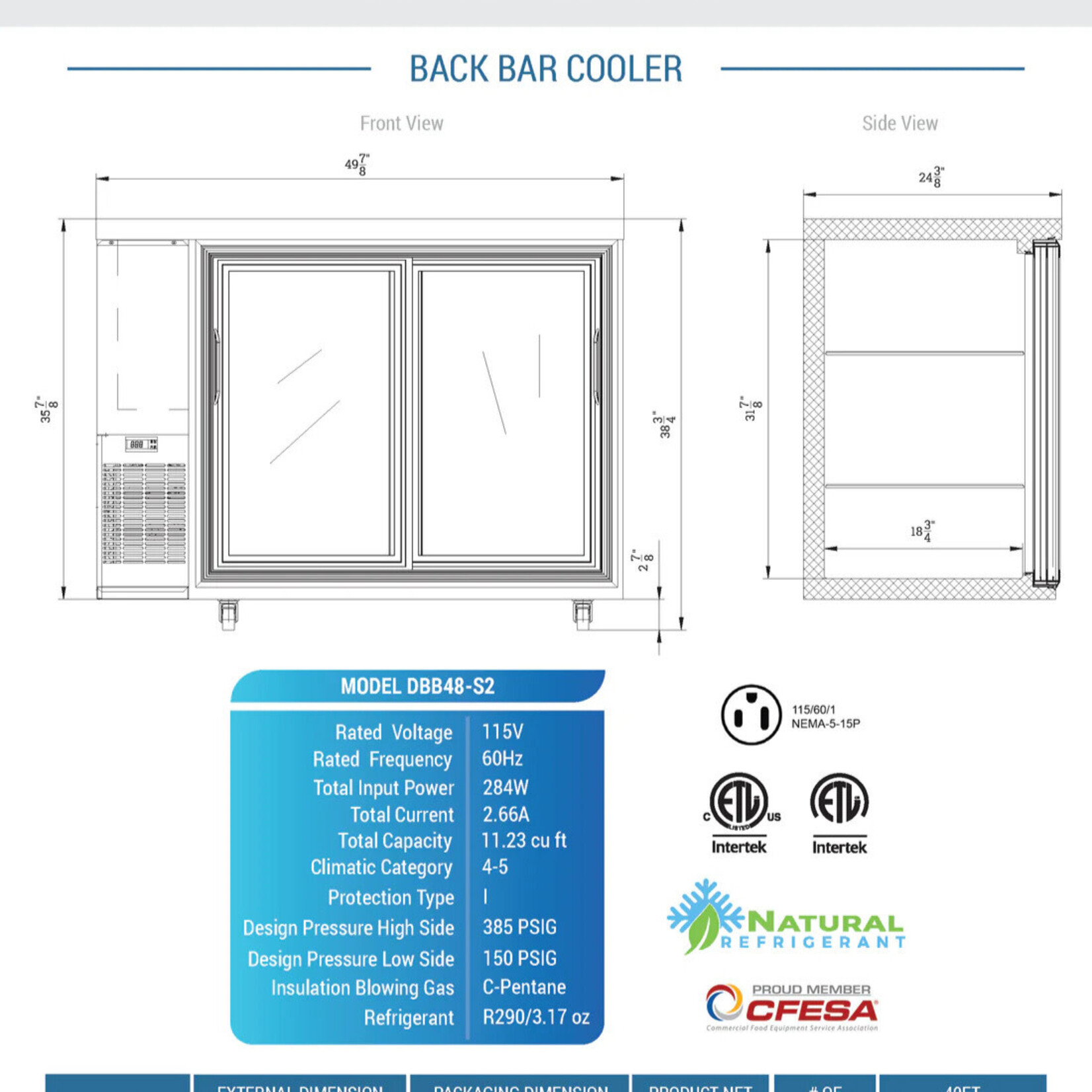 DUKERS DUKERS - 2-Door Bar and Beverage Cooler (Sliding Doors)