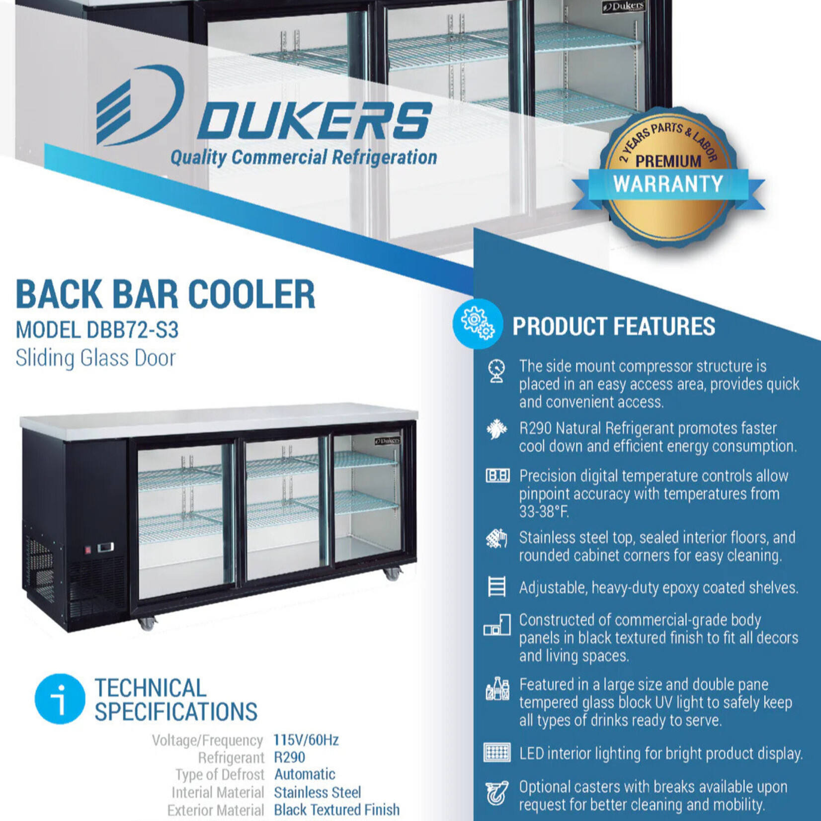 DUKERS DUKERS - 3 Door Bar and Beverage Cooler (Sliding Doors)