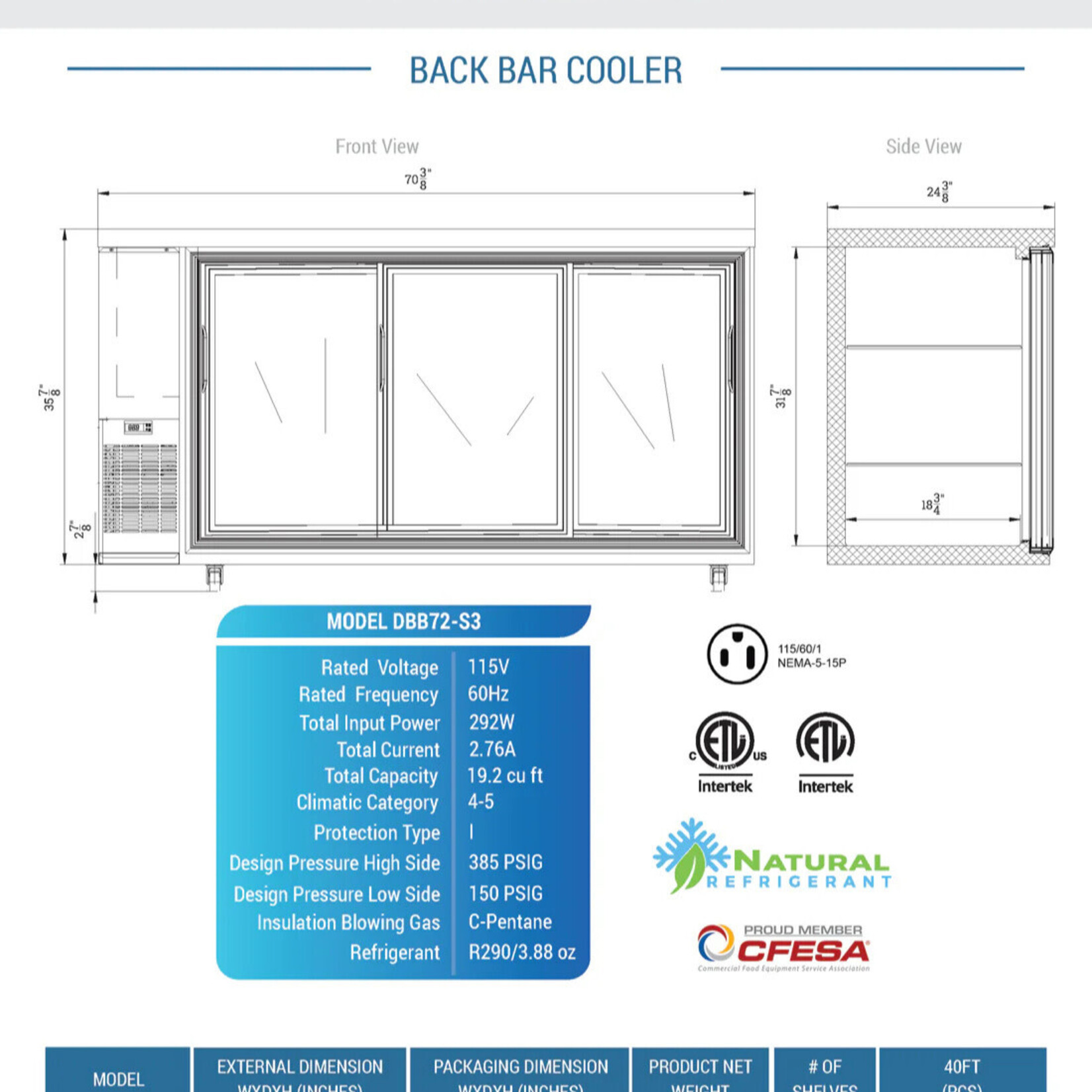 DUKERS DUKERS - 3 Door Bar and Beverage Cooler (Sliding Doors)