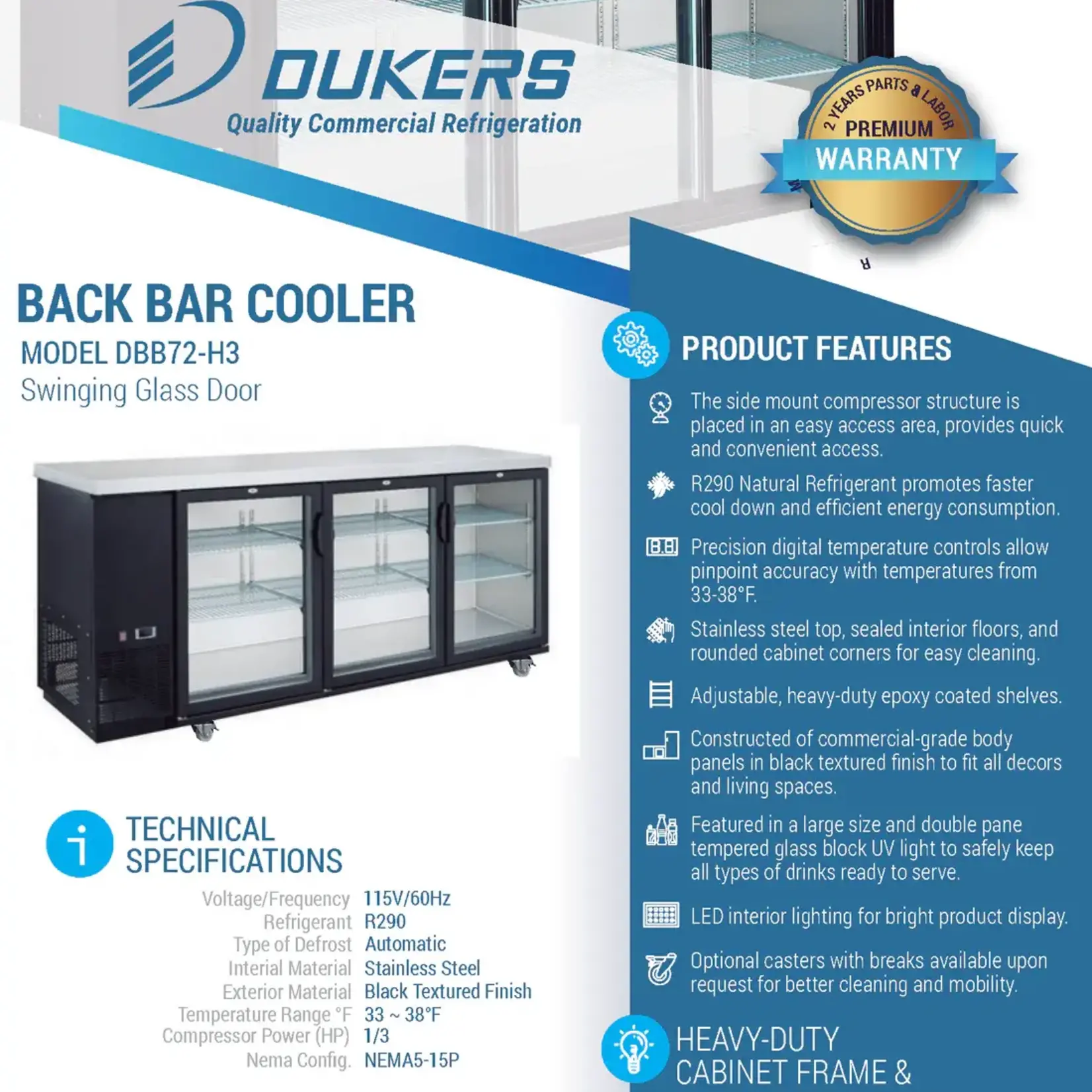 DUKERS DUKERS - 3 Door Bar and Beverage Cooler (Hinge Doors)