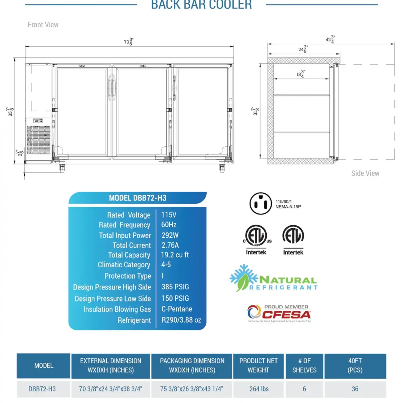 DUKERS DUKERS - 3 Door Bar and Beverage Cooler (Hinge Doors)