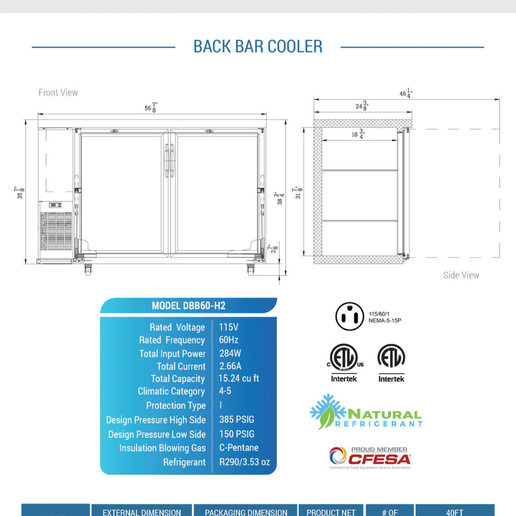 DUKERS DUKERS - 2 Door Bar and Beverage Cooler (Hinge Doors)