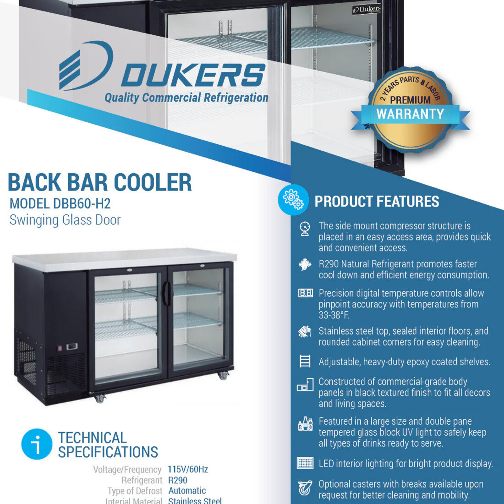 DUKERS DUKERS - 2 Door Bar and Beverage Cooler (Hinge Doors)