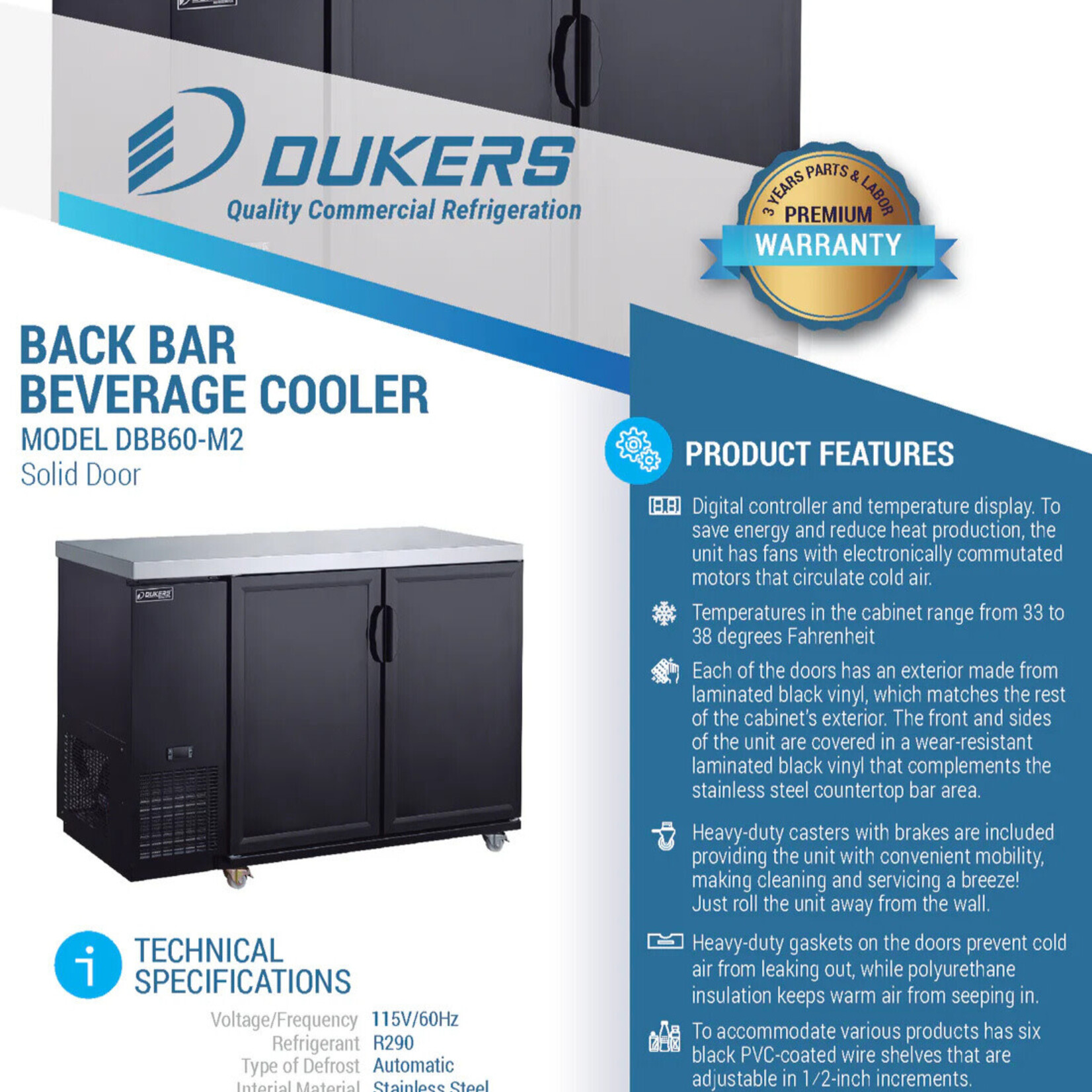 DUKERS DUKERS - 2-Door Bar and Beverage Cooler (Solid Doors)
