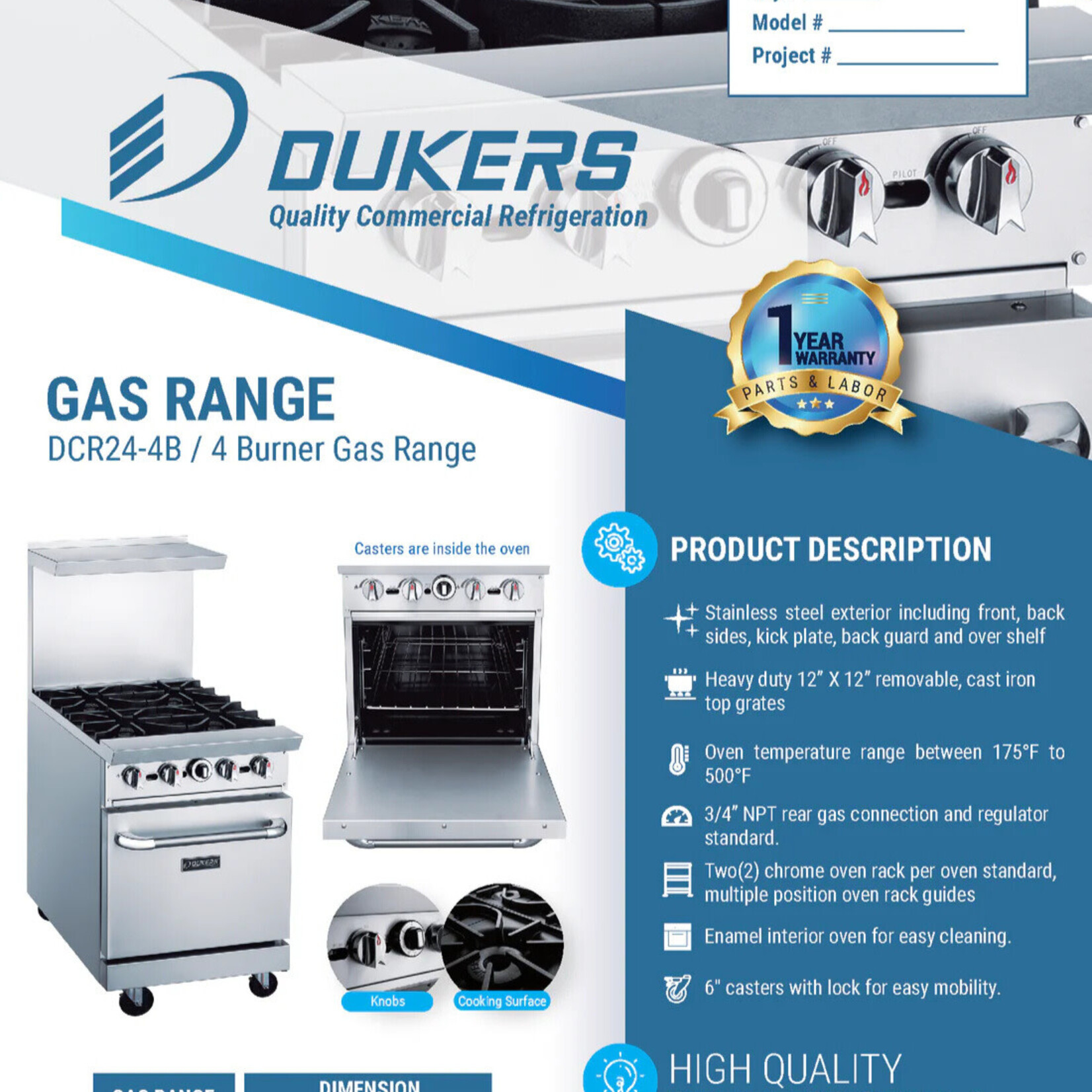 DUKERS DUKERS - 24" Gas Range with Four (4) Open Burners