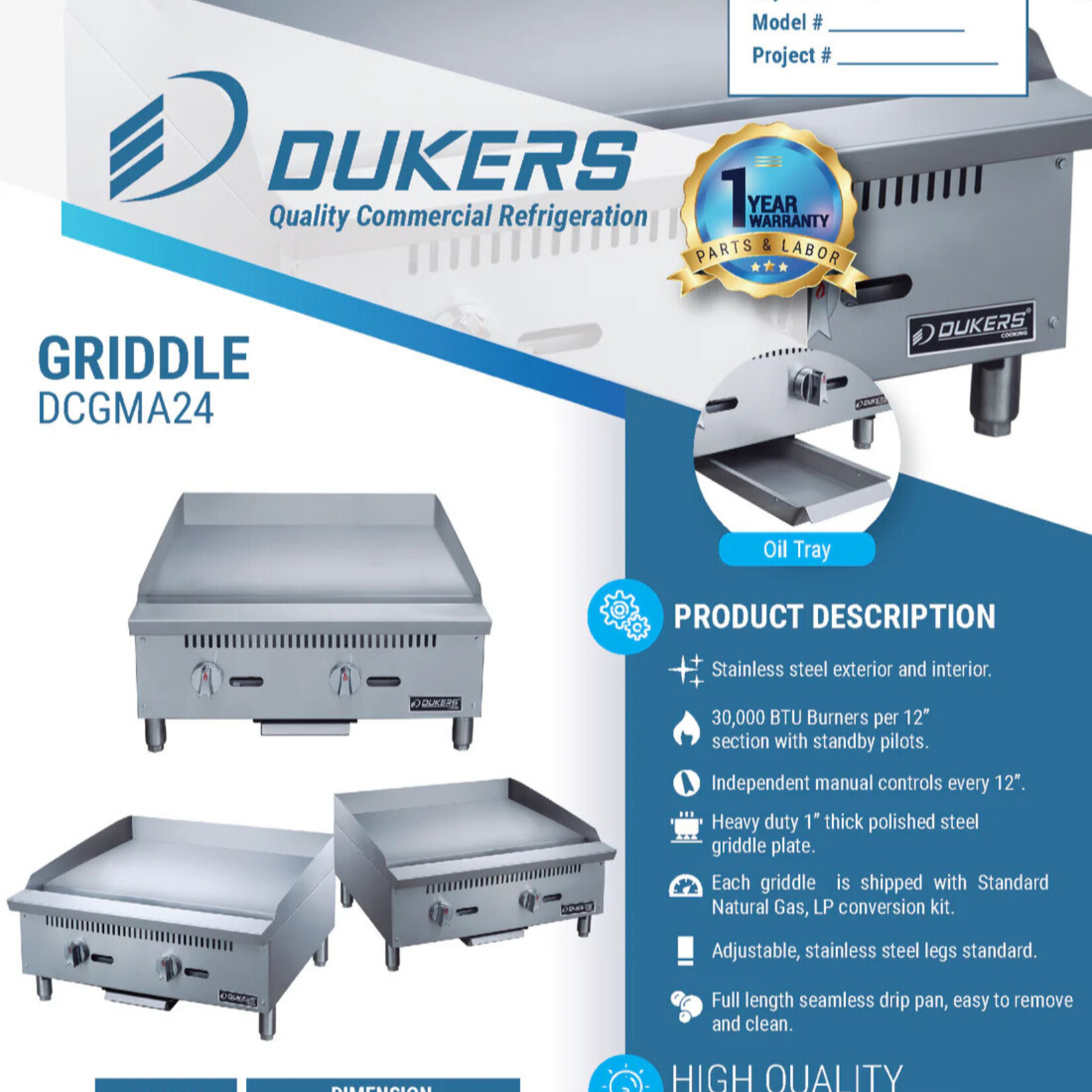 DUKERS DUKERS - 24 in. W Griddle with 2 Burners 1” thick