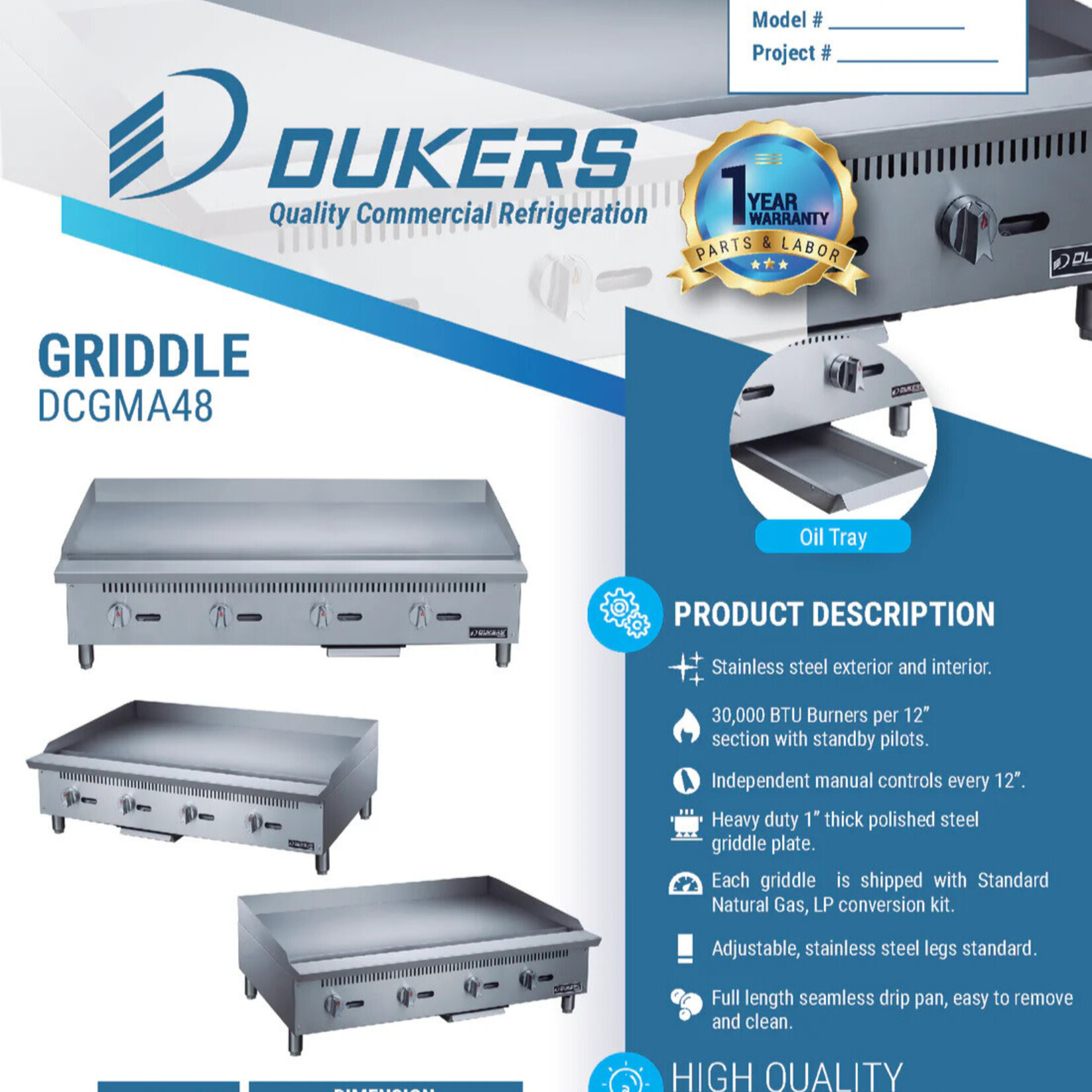 DUKERS DUKERS - 48 in. W Griddle with 4 Burners 1” thick