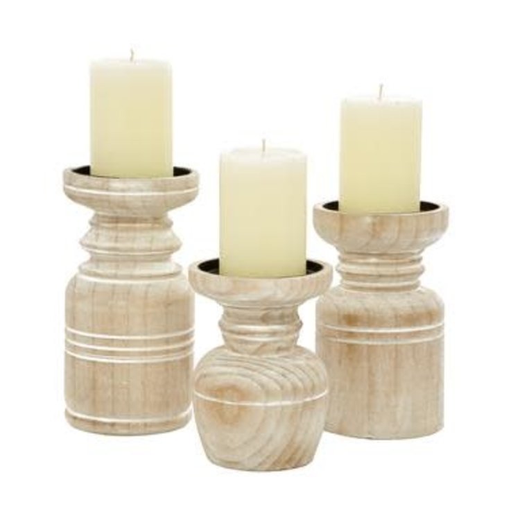 Short Curvy Metal & Wood Candle Holder