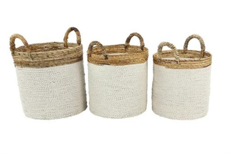 White & Natural Seagrass Basket with Handle