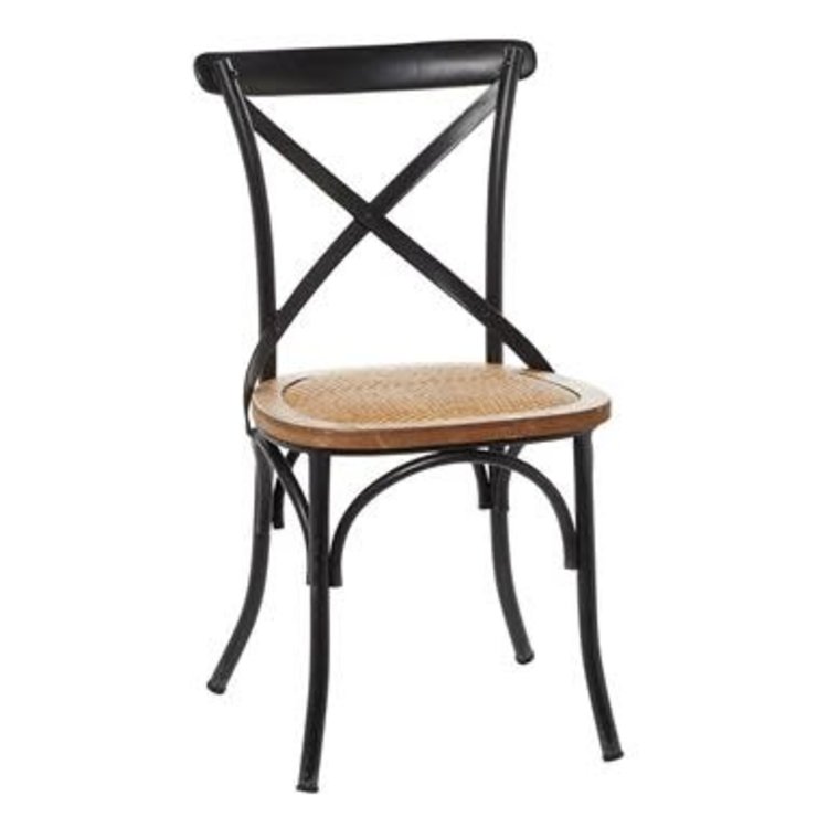 Wood and Metal Crossback Chair, Antique Black