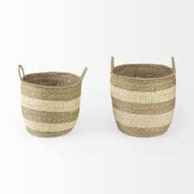Bradley Striped Seagrass Basket with Handles