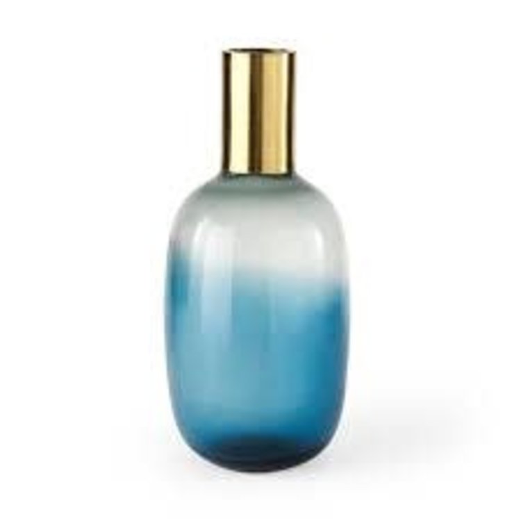 Parksville II Tall Blue Glass Brass Top Vase